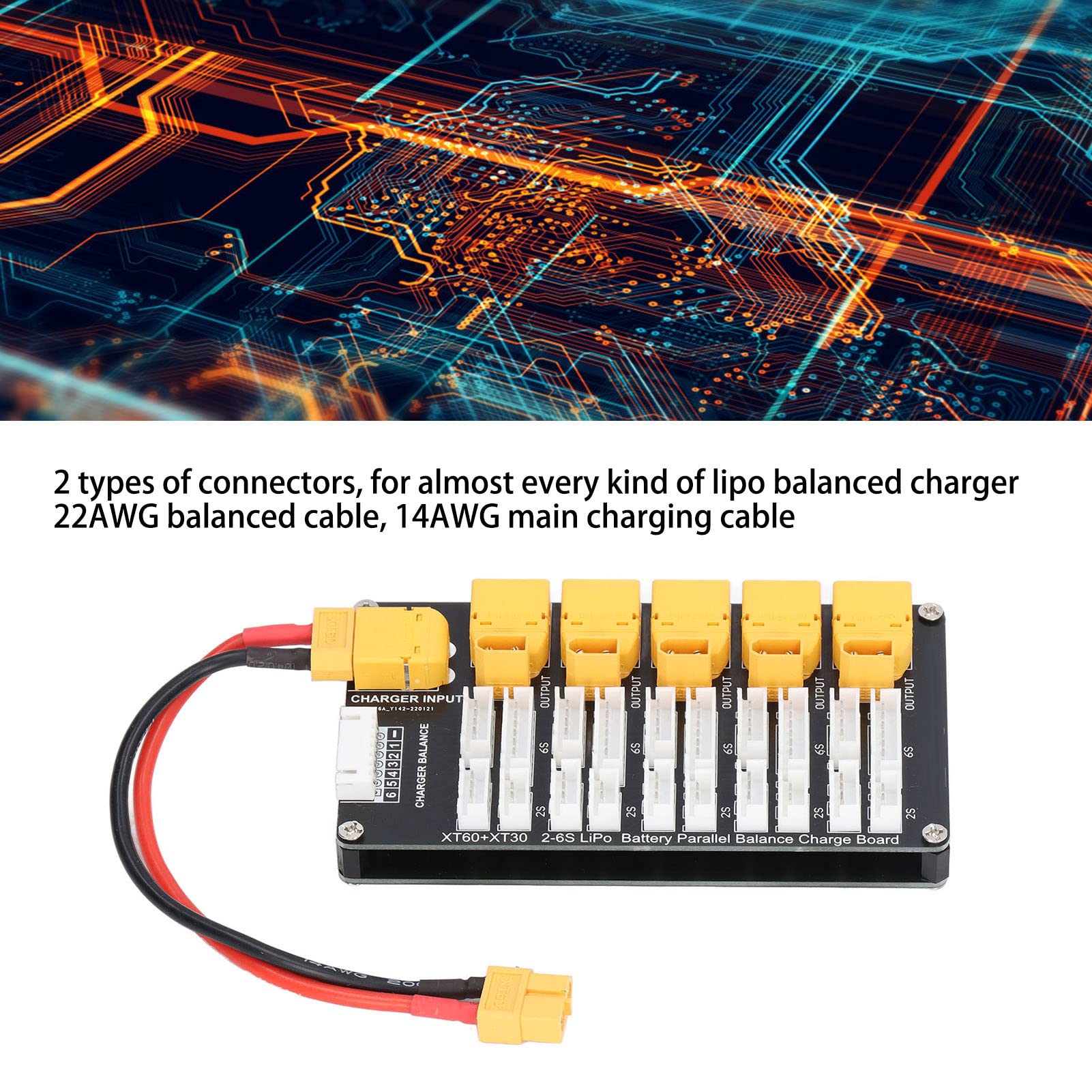 Wakects Równoległa Płyta Ładująca, Multi 2-6S Lipo Akumulator, XT60 XT30, Obsługuje 5 Akumulatorów, Kompatybilna z Ładowarką IMAX B6, Q6 Pro, D2, T8