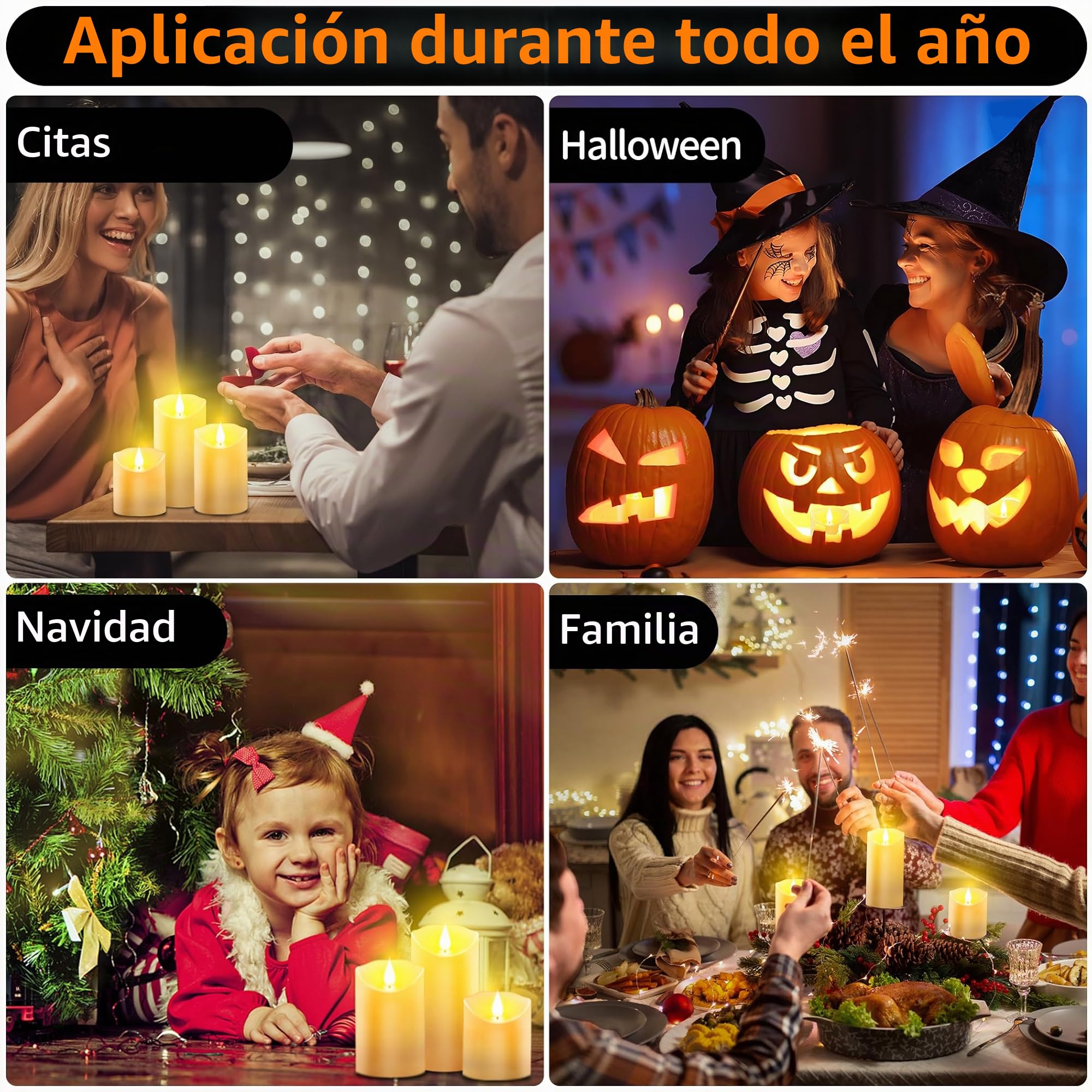 Daphomeu 3 Velas LED, Velas led efecto llama, Velas de Pilar con Función de Temporizador de Mando a Distancia, Velas con batería para Decoración, Bodas, Navidad