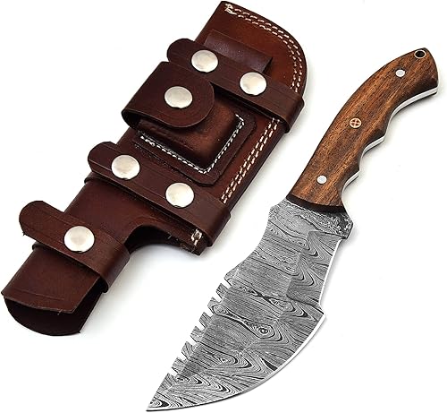 Wolf Craft Cuchillo de seguimiento hecho a mano de acero de Damasco de 10.5 pulgadas, cuchillo de supervivencia de hoja fija de agarre perfecto con