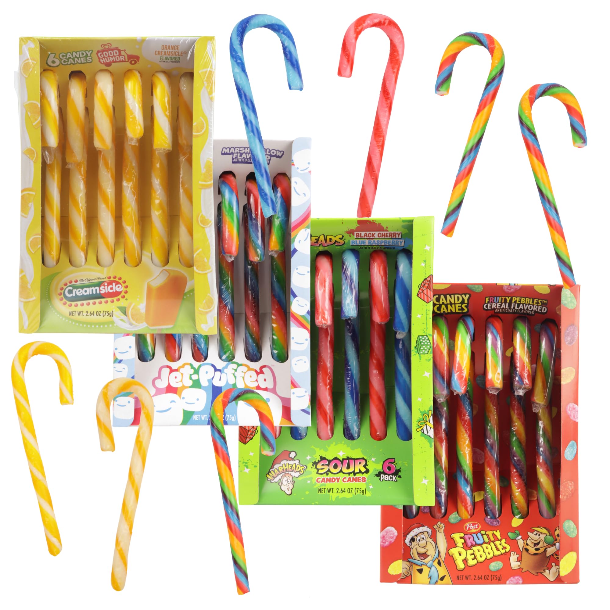 Sweetzo - Christmas Candy Cane Variety Pack, Fruity Pebbles, Creamsicle, Marshmallow and Sour Flavors, Holiday Party Favors, 2.64 Ounces Each, 4 Items
