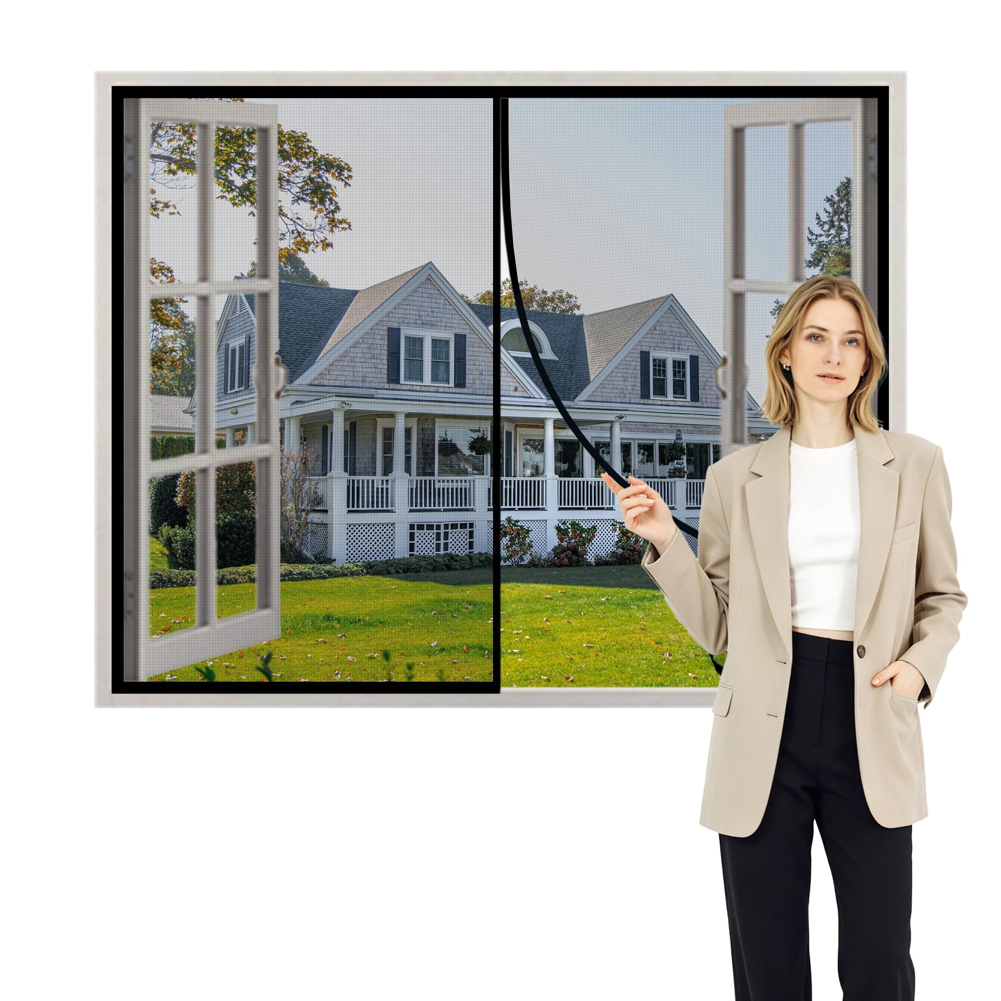 Fly Screen Mosquito Net for Window 70x200cm Heavy Duty Mesh Curtain Screen Window Fly Nets for Hands Free Frame Hook & Loop Keep Open Feature Pets and Kids Friendly Black