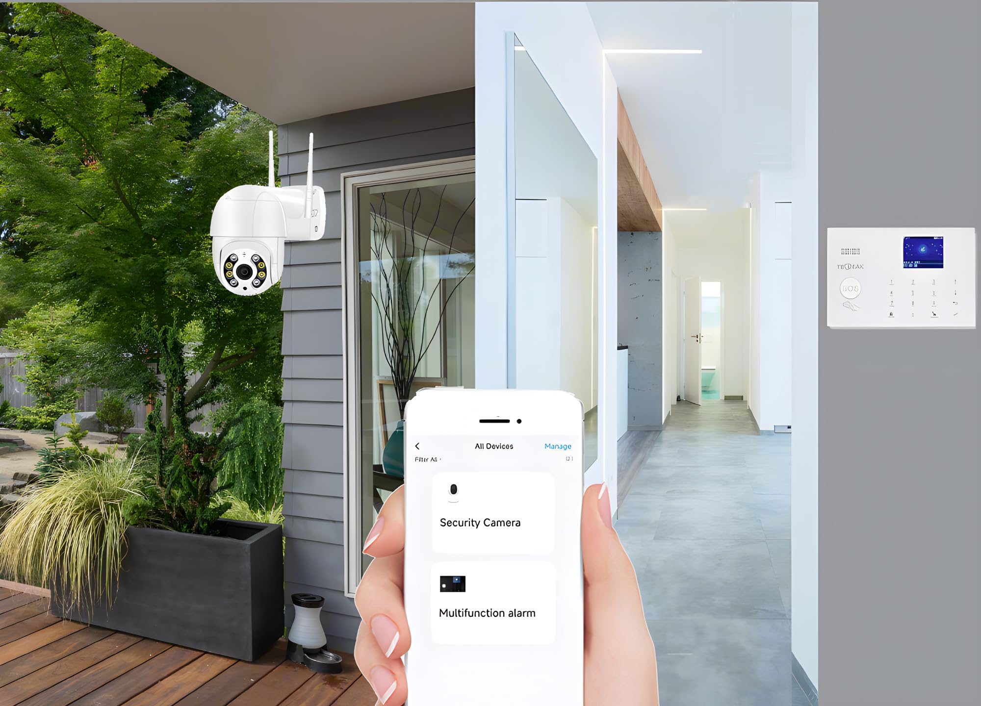 Sistema di allarme GSM/WLAN completo con telecamere di sorveglianza, sistema di allarme TECPEAK casa, sicurezza domestica, con telecamera esterna 1080P