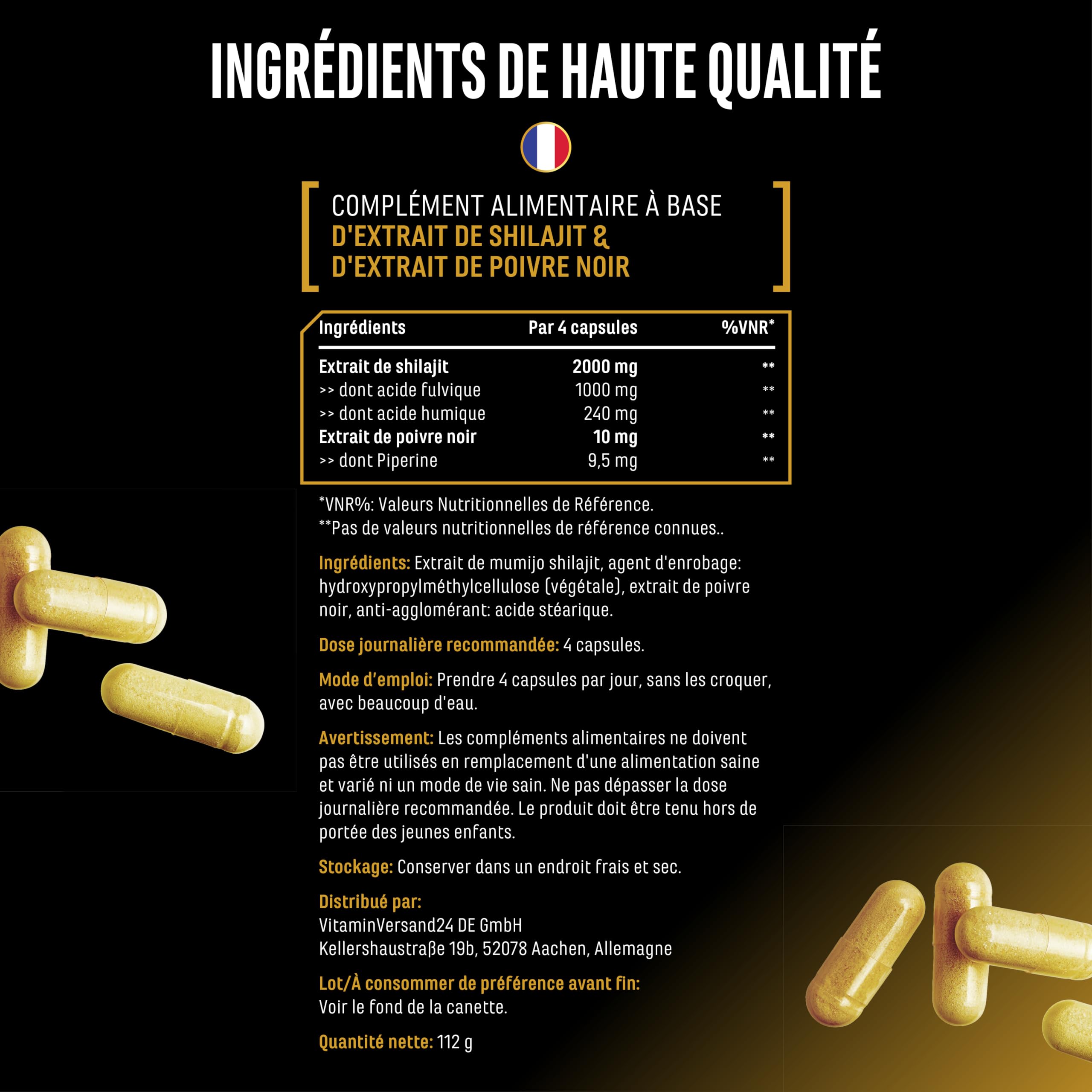Mumijo Shilajit Max - 180 capsules à Haut Dosage avec 2000 mg par Dose Journalière - Extrait Original 10:1 avec 50% d’Acide Fulvique + 12% d’Acide Humique + Bioenhancer - sans Additifs Inutiles, Végan