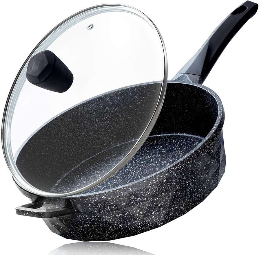 Nonstick Deep Frying Pan Skillet with Lid, 12 Inch Large Skillet, 5 Quarts Saute Pan, Granite Stone Non Stick Cooking Pan, Induction Compatible, PFOA Free