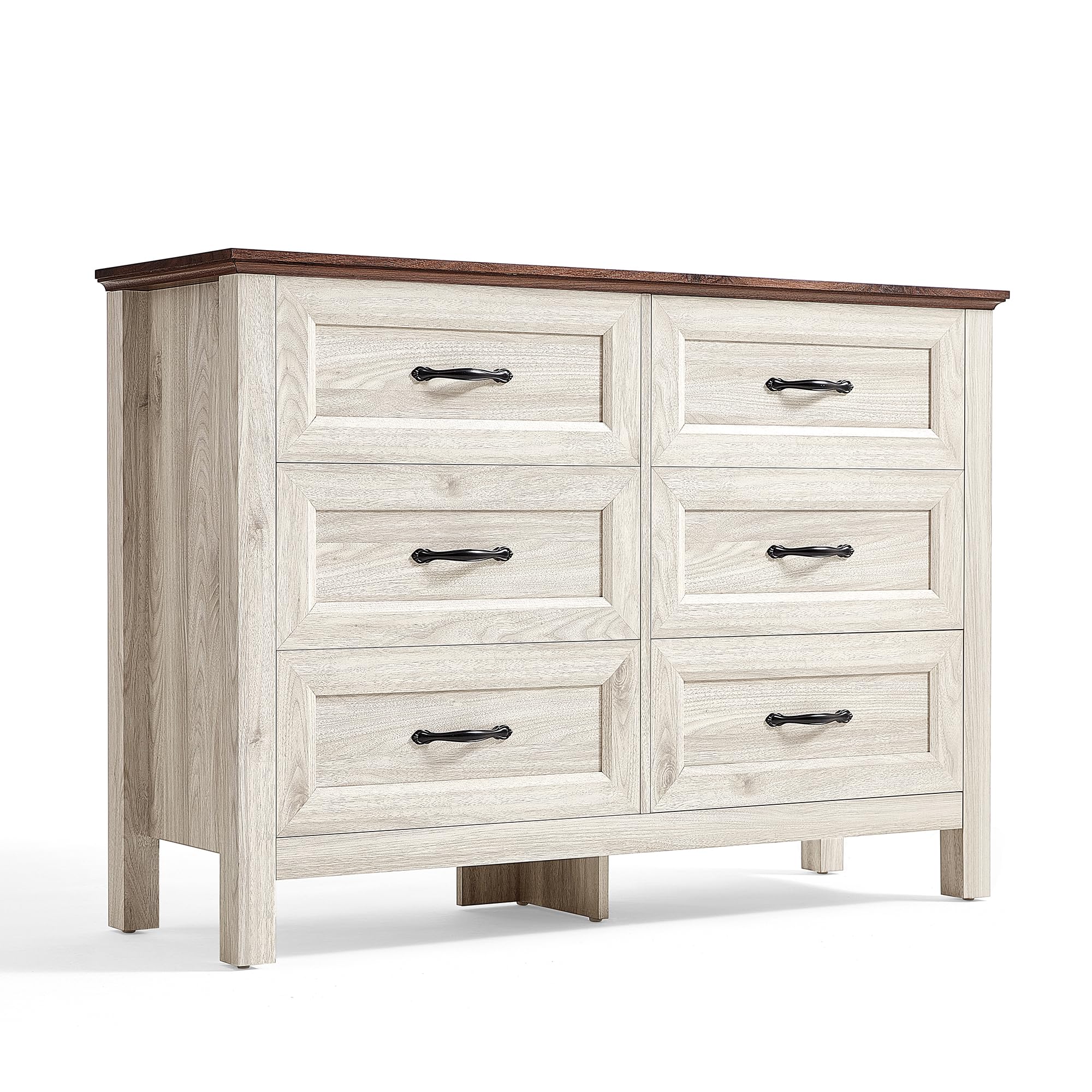LINSY HOME 6 Drawers Dresser for Bedroom, 47" Wide Wooden Storage Chest with Antique Handles, Modern Farmhouse Dresser TV Stand with Wood Legs for Closet, Living Room, Hallway, Beige