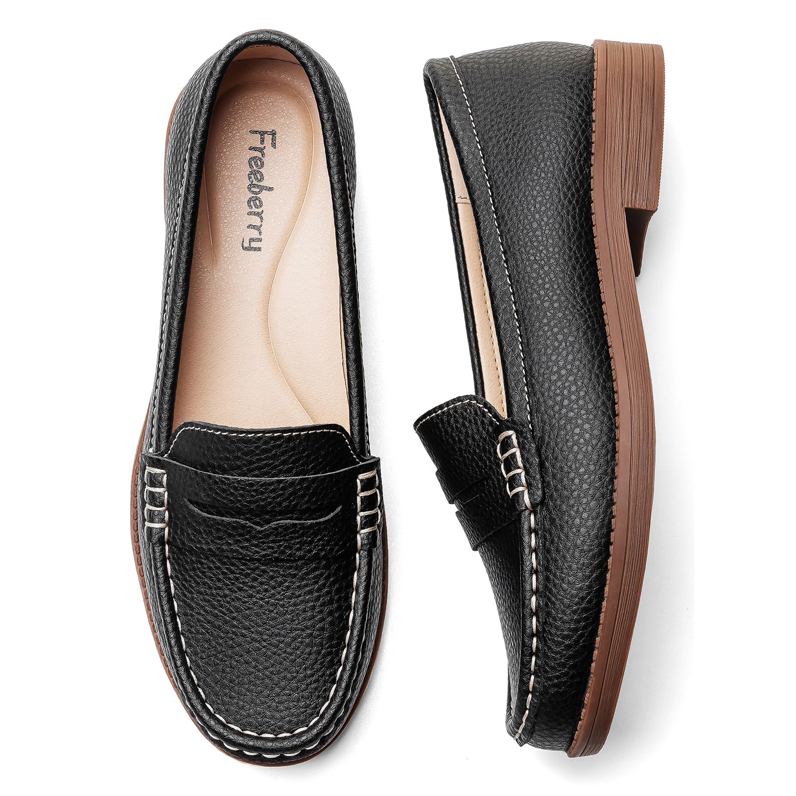 Women's Comfortable Leather Penny Loafers Slip On Business Casual Dress Shoes Lightweight Office Work Flats Everyday Walking Shoes for Women — view 7
