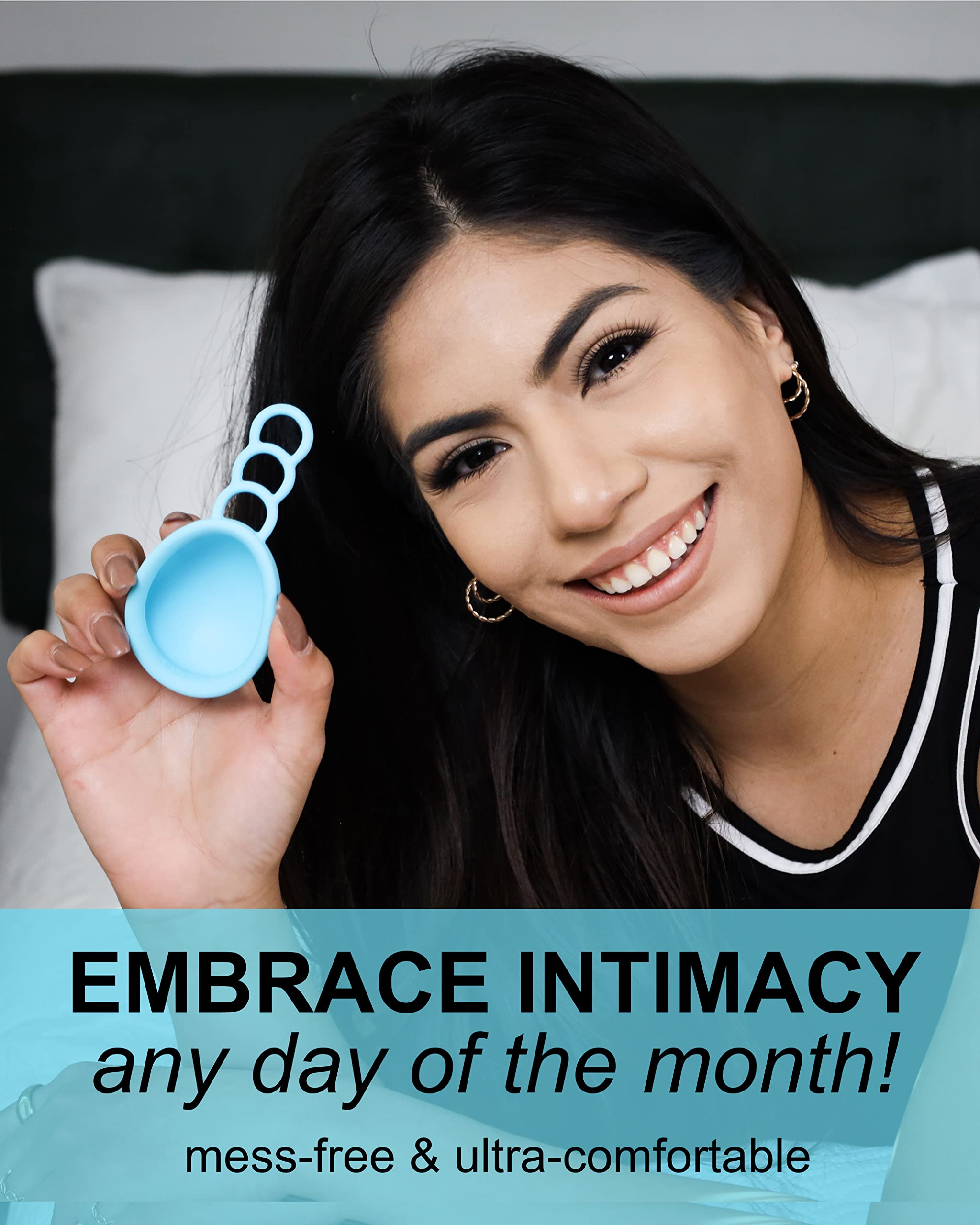 MOONTHLIES Reusable Menstrual Disc | Period Disc with Removal Loop Stem | Alternative to Menstrual Cups for Light or Heavy Flows | Sustainable Alternative to Tampons/Pads (1 Large, Blue)