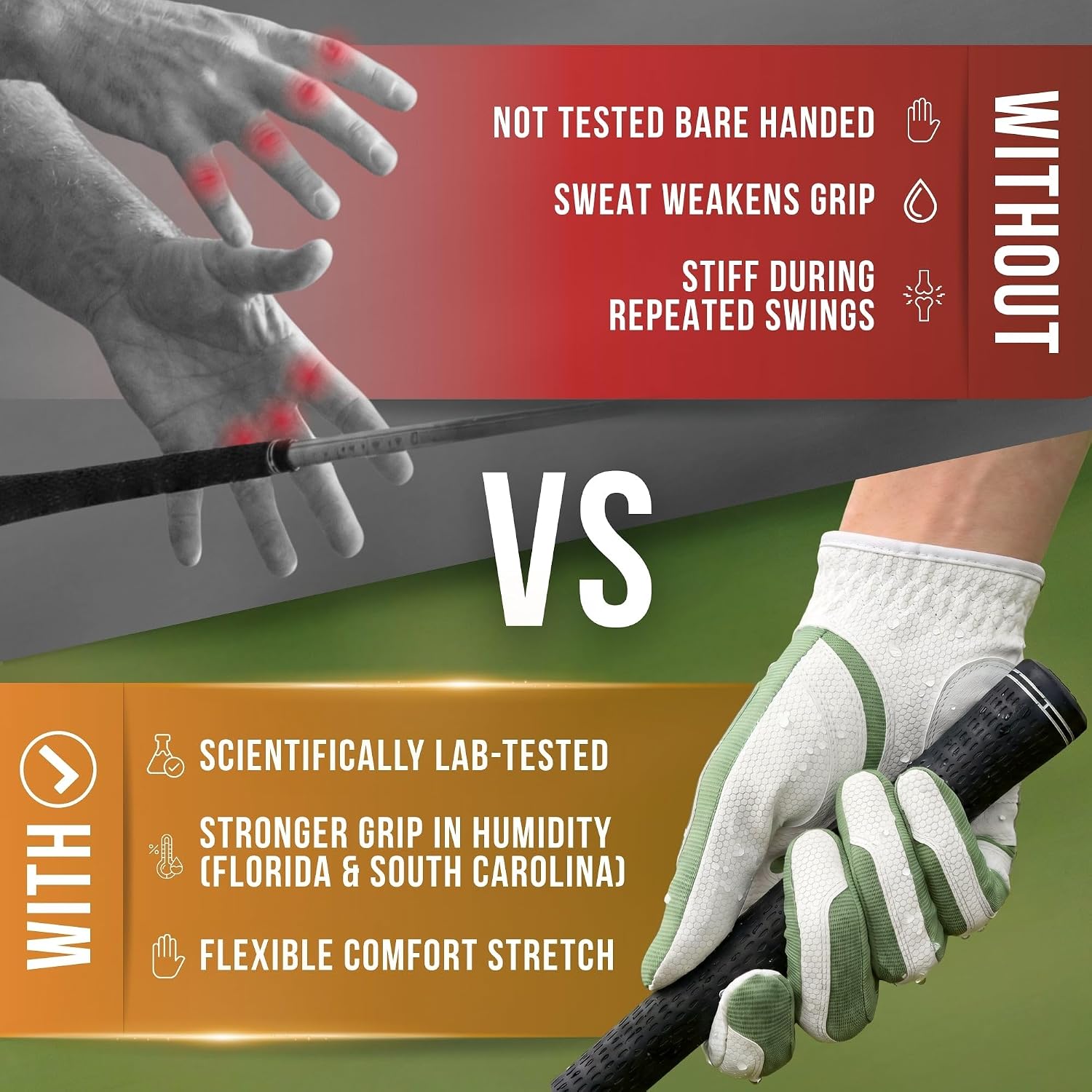 Copper Tech Plus Rain Golf Gloves Men Left Hand or Right Hand (Single) | Water-Enhanced Golf Rain Gloves for Men | Joint Support Ergonomic Copper Compression