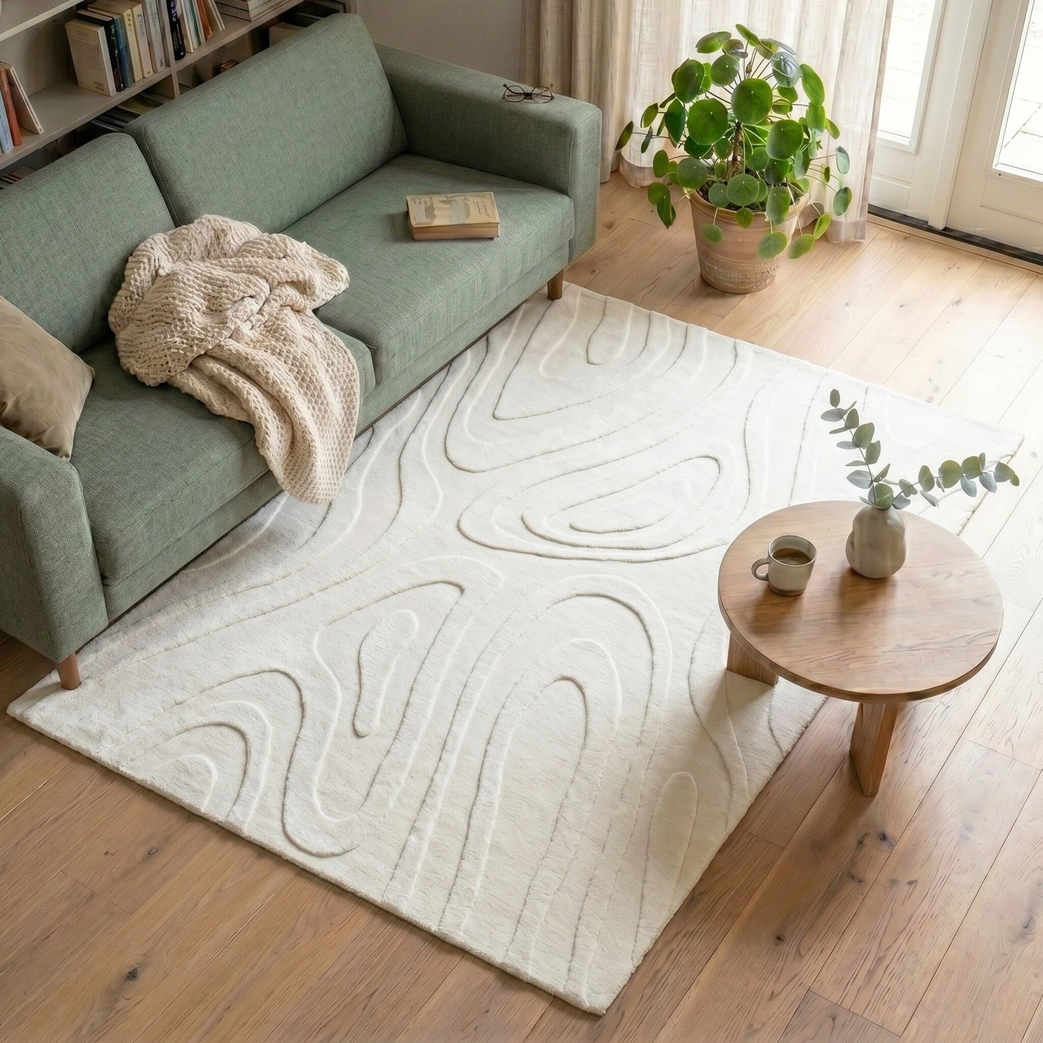 FRAAI | Home & Living Tapis de Salon scandinave - Charm Shapes Blanc - Poil Court - Rectangulaire - 140x200 cm