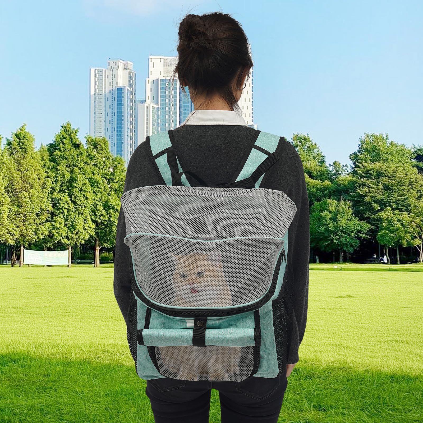 Cesta de bicicleta para mascotas, bolsa de transporte azul de PVC y tejido Oxford 300D para perros y gatos pequeños de hasta 7,5 kg, como mochila para paseos en bicicleta, senderismo y viajes en coche