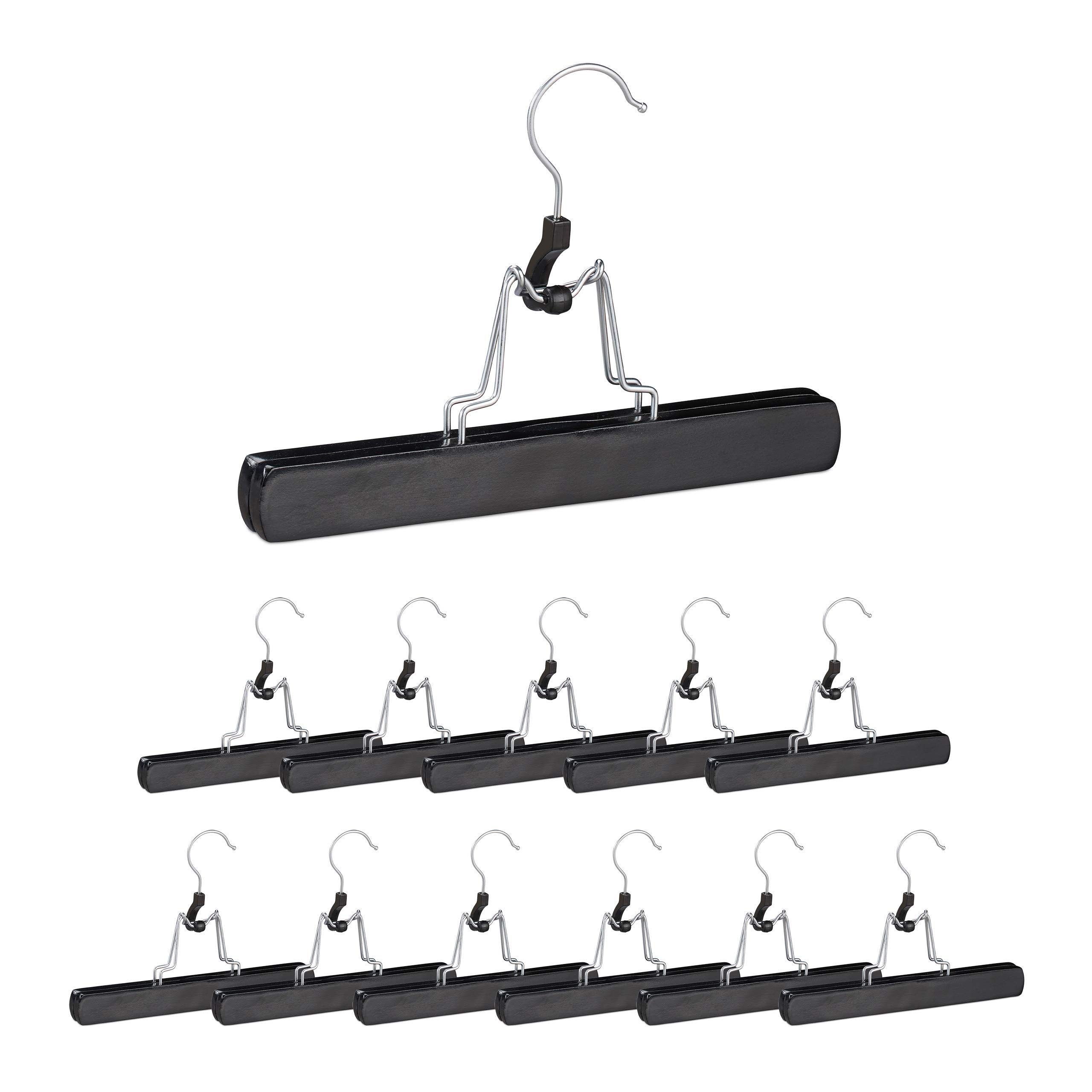 Relaxdays Black, Silver Wooden Trouser Clamp Hangers, 36 Pieces, 360° Swivel Hooks, Felt Protectors, Hwd 17 X 25 X 2.3 Cm, Black
