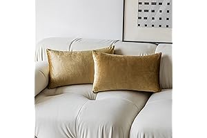 Demetex Gold Velvet Lumbar Pillow Covers for Couch Decor (Set of 2)