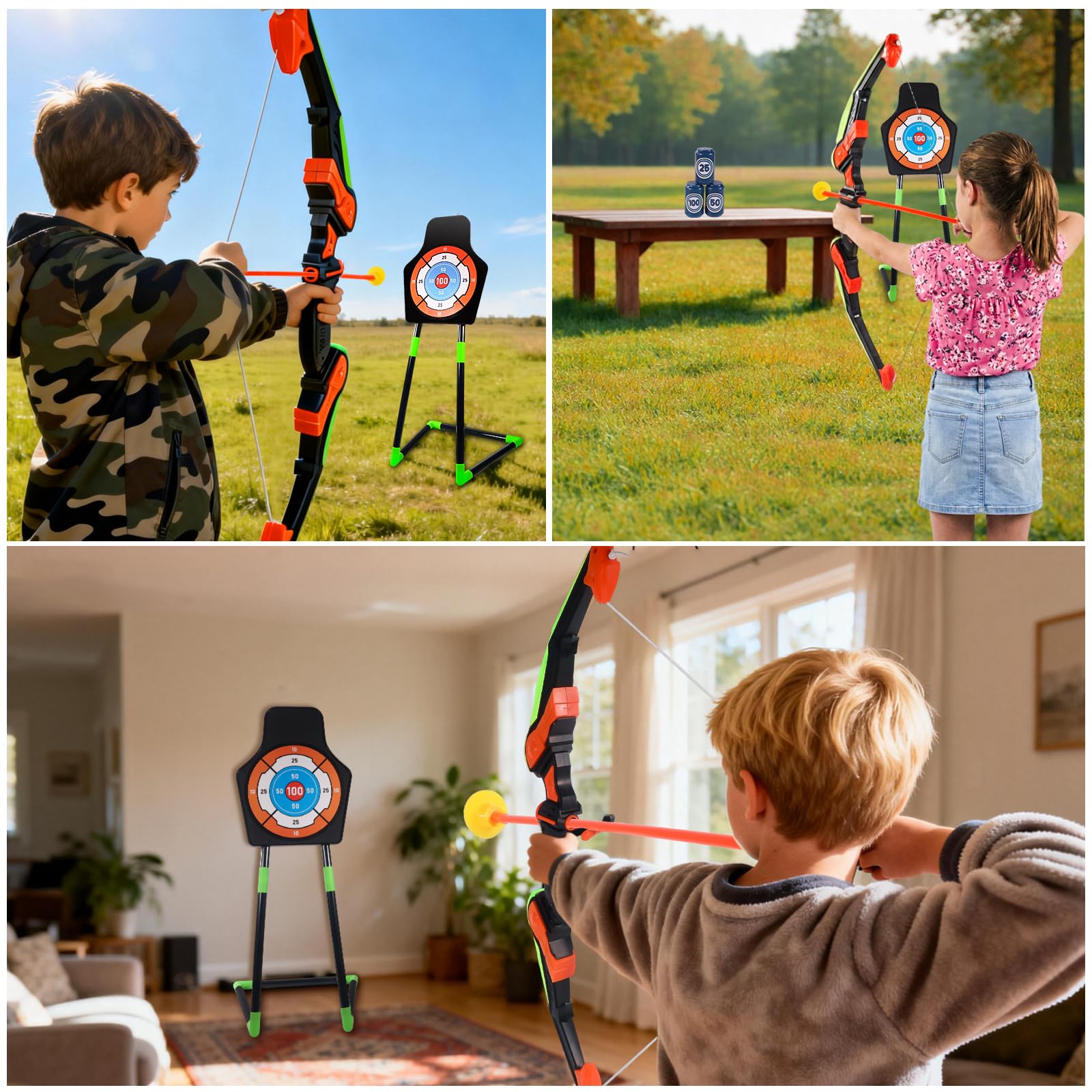 Arc et Flèches Enfant avec 10 Flèches, Carquois, Jouet Extérieur Tir à l'Arc