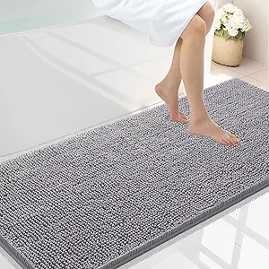 Smiry Luxury Chenille Bathroom Rugs 59x24, Extra Soft and Absorbent Shaggy Bath Mat, Machine Washable, Non-Slip Plush Carpet Runner for Tub, Shower, and Floor, Home Decor Accessories, Grey