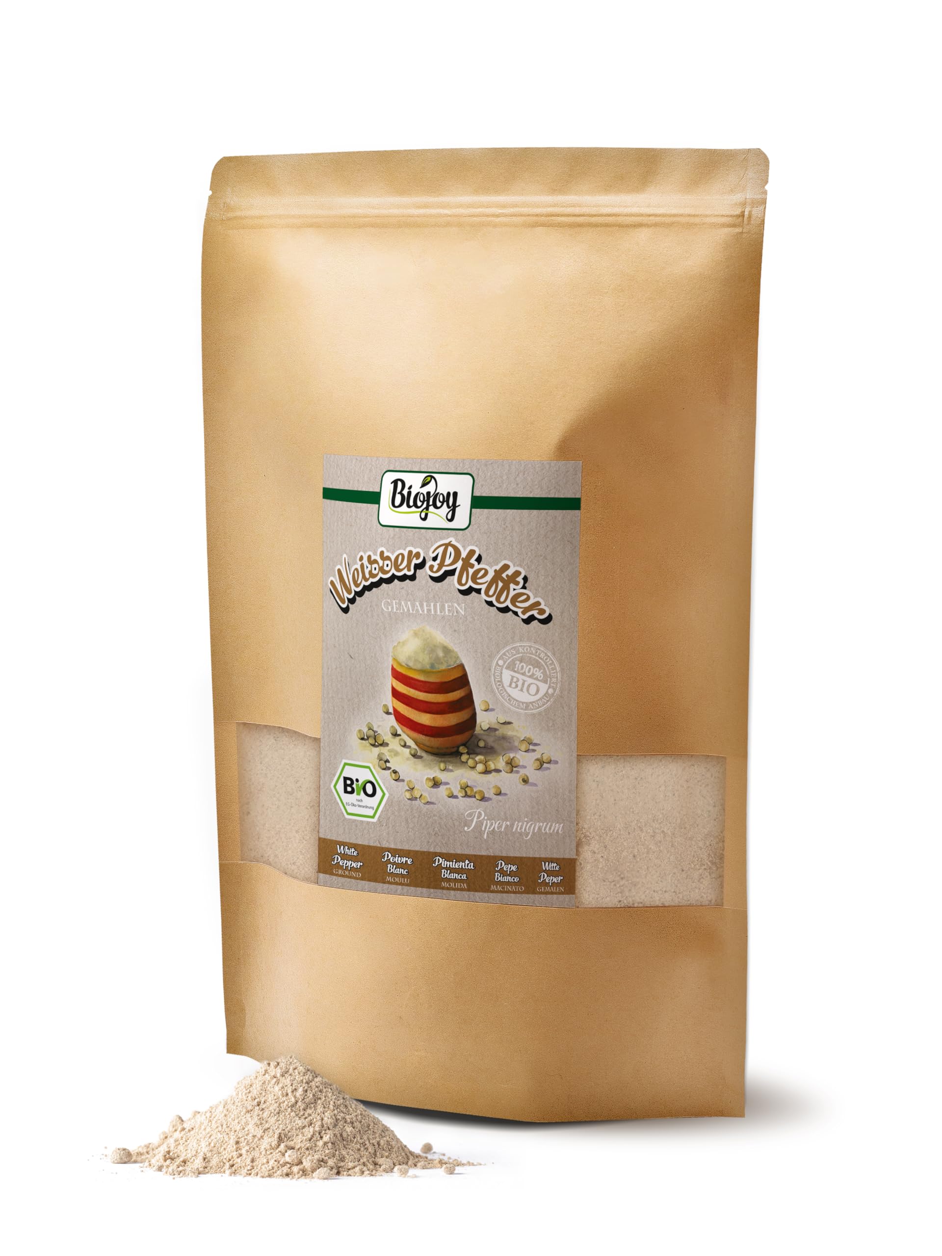 Biojoy BIO Pfeffer weiß gemahlen, Weißer Pfeffer aus Sri Lanka, 1 kg