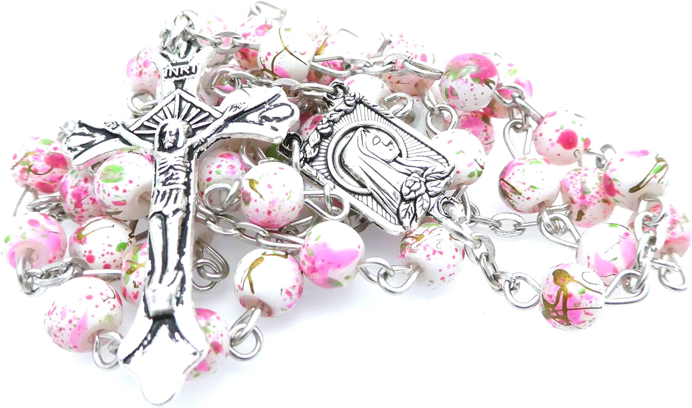 Soul Shop Modern Speckled Rosary - Pop-Inspired Catholic Gift Prayer Beads in Gift Box (Jawbreaker Neon Pink)