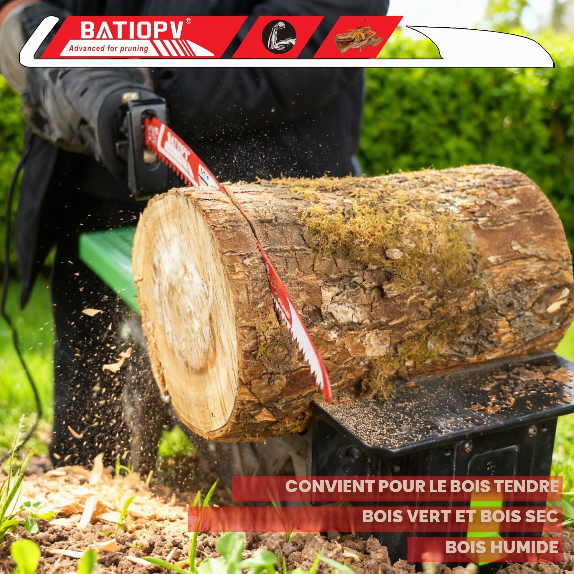 Lames de scie sabre 3 pièces 375 mm – 6 TPI dents japonaises – Lames courbées pour bois, élagage, bois de chauffage, bois sec et vert