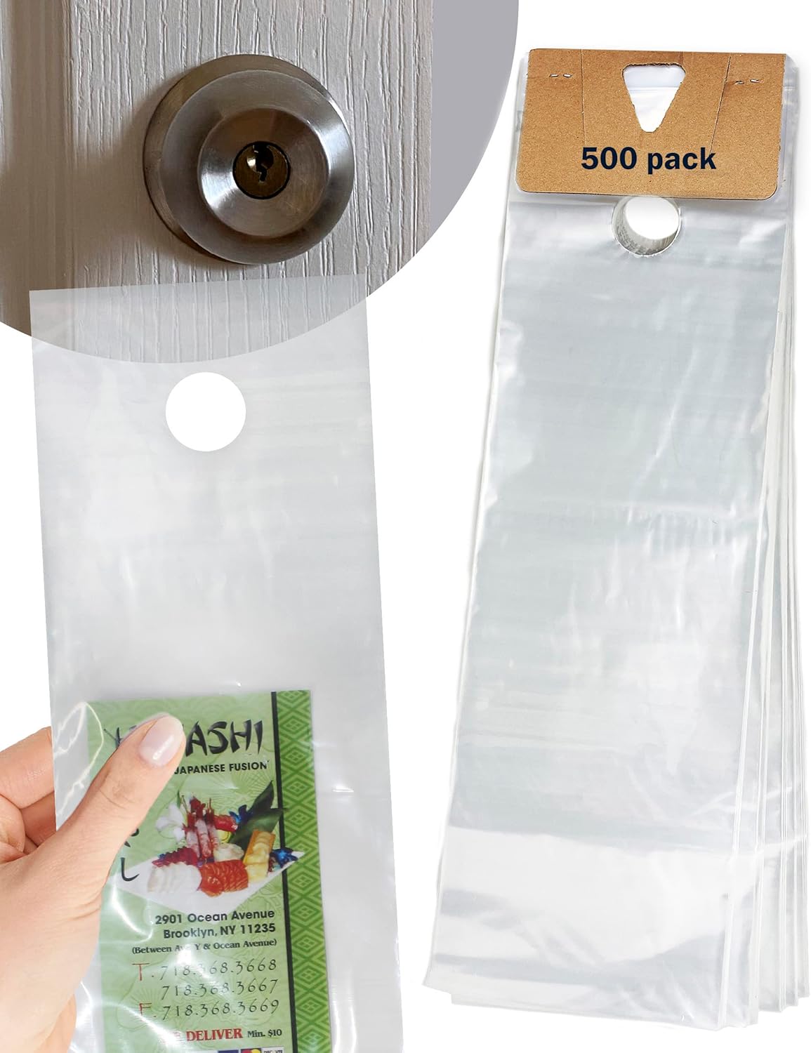 Skywin 500 Plastic Door Hanger Bags 6 x 19 inches Clear Door Hanger Bags Protects