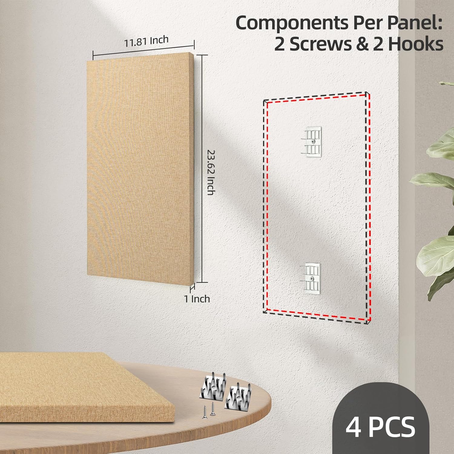 art3dwallpanels 4 pcs acoustic panels, 24''x12'' fabric soundproof wall panels, easy-hook mounting sound absorbing panels for studios, office, home theater, camel 4 pack camel