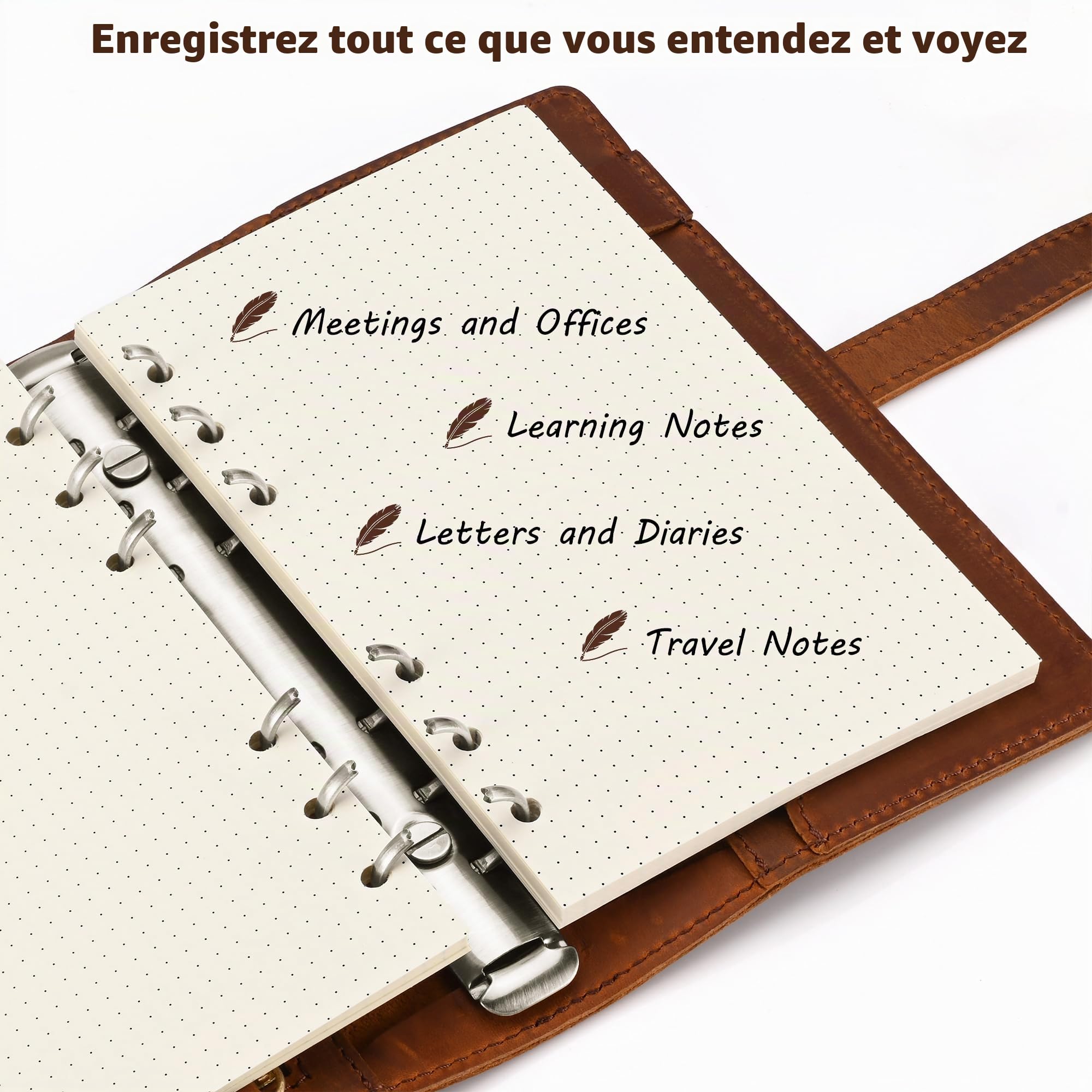Lot de 2 paquets de papier quadrillé A6, 100 g/m² d'épaisseur, perforé à 6 trous, recharge de papier à pois A6 pour agenda/classeurs/organiseur, 80 feuilles (160 pages), 17 x 10,5 cm, beige