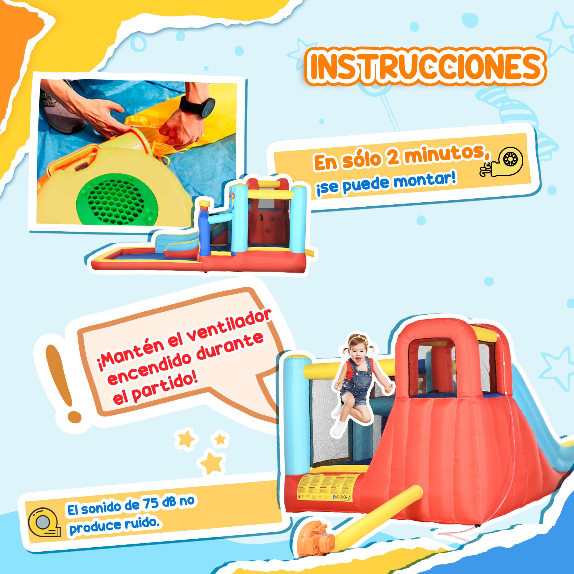 Outsunny Castillo Hinchable 4 en 1 3-8 Años 435x245x200 cm Multicolor