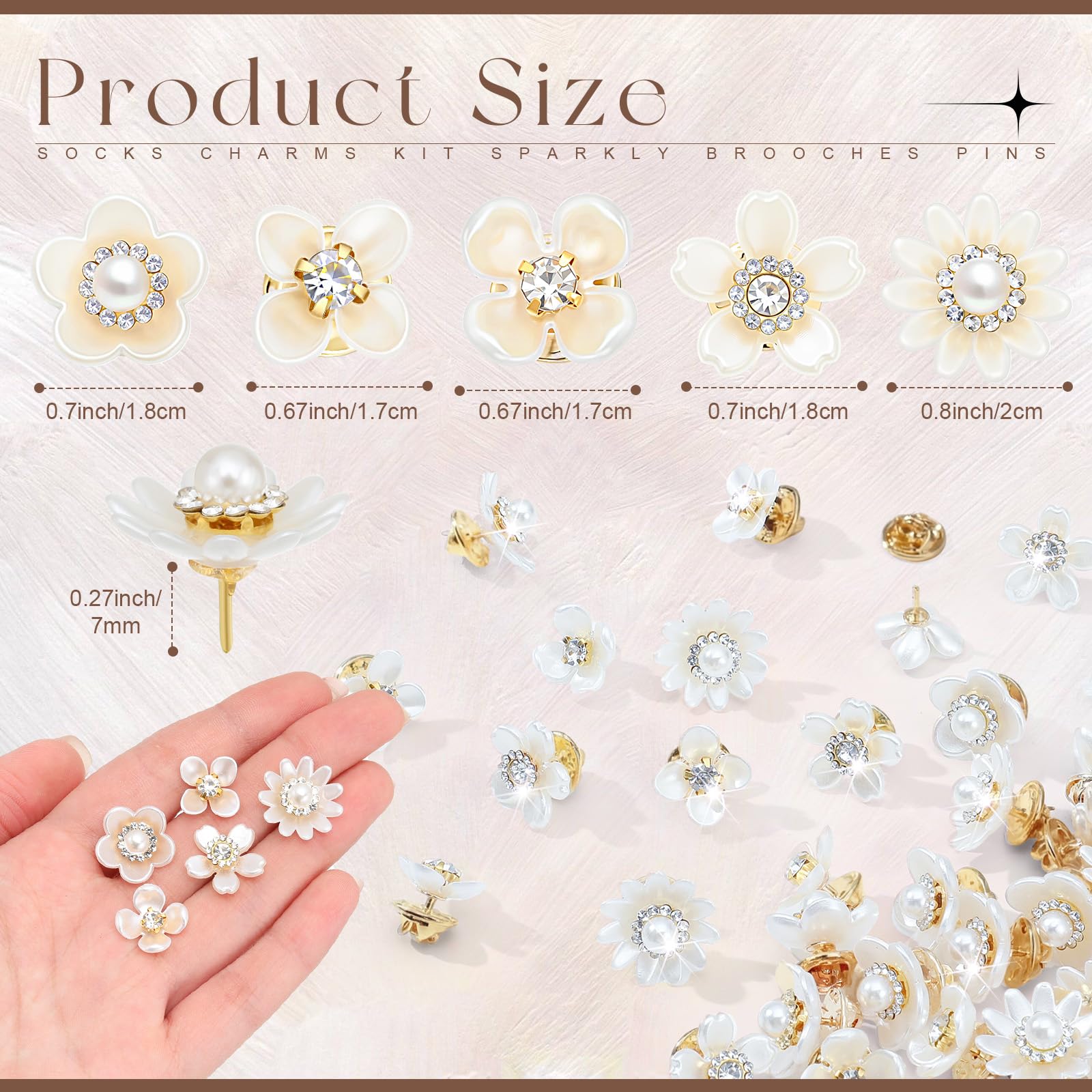 Trnayi 50 Pcs Junk Socks Charms Kit Sparkly Brooches Pins for Women Socks, Pearls Rhinestones Brooch Jewelry with Safety Pins, DIY Accessories Bulk for Clothing Hat Shoe Sneakers Bags - 3