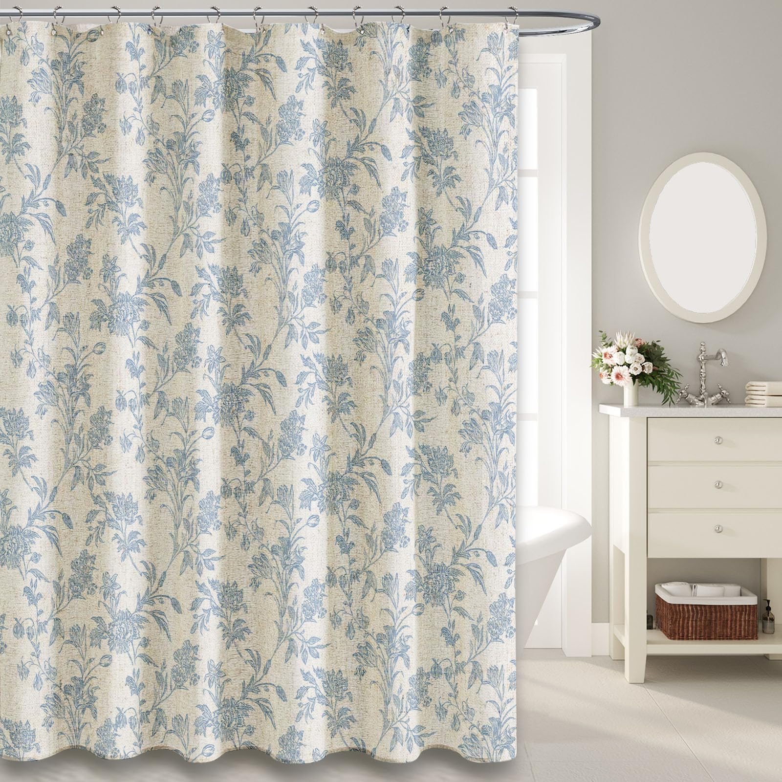 WOUVMA Blue Floral Shower Curtain