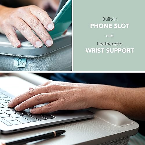 Miniatura 4 de ROSSIE HOME Escritorio de regazo de madera de fresno real de alta calidad con reposamuñecas, alfombrilla para mouse y soporte para teléfono, se