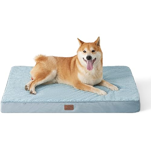 Bedsure Large Dog Bed for Large Dogs - Big Orthopedic Waterproof Dog Beds with Removable Washable Cover, Egg Crate Foam Pet Bed Mat, Suitable for Dogs Up to 75lbs, Light Blue