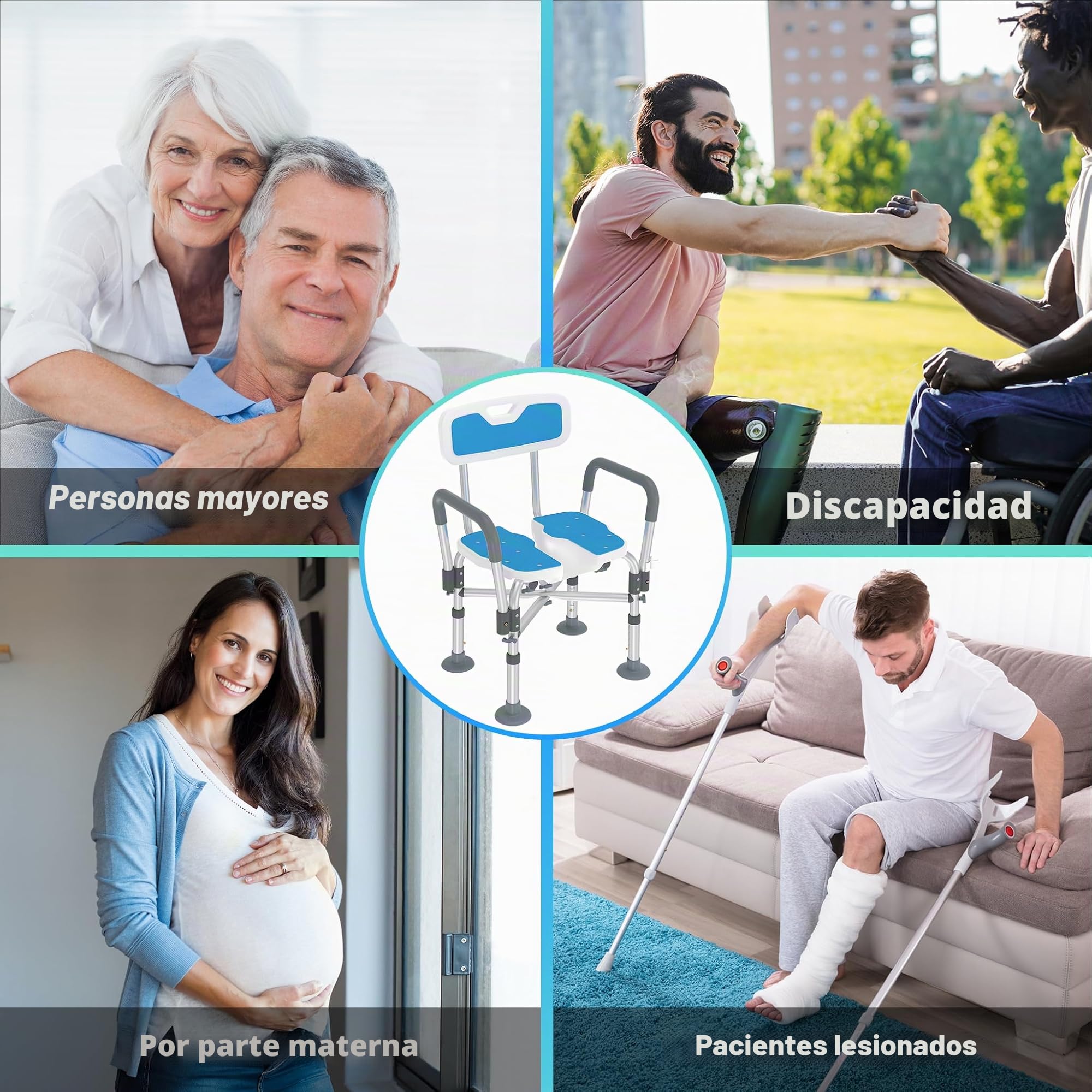 LZQ Silla de ducha con respaldo y reposabrazos extraíbles, taburete de ducha para personas mayores, altura regulable, asiento de baño, asiento de ducha, antideslizante, hasta 200 kg