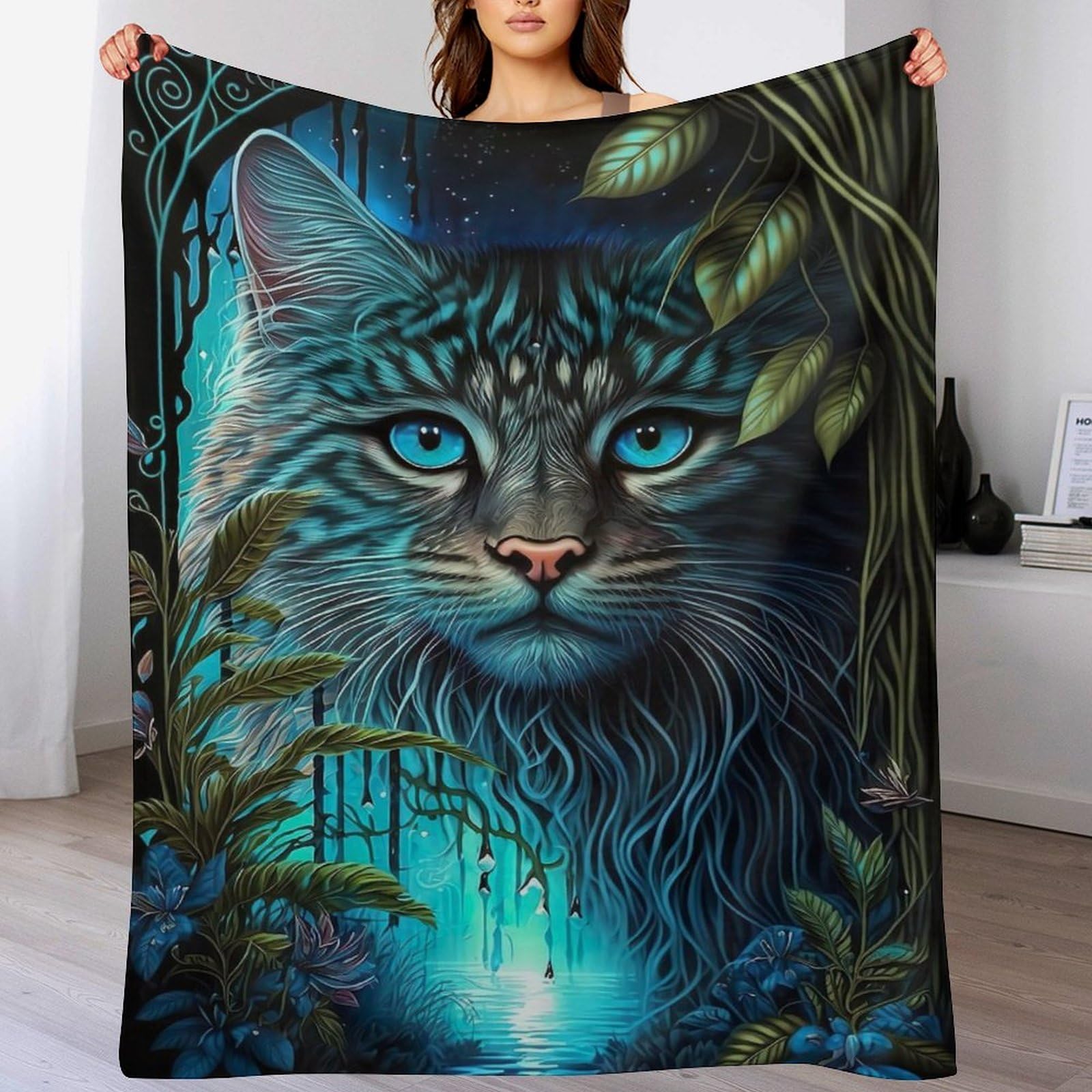 Couverture flanelle douillette et thermorégulatrice motif chat 100x130cm