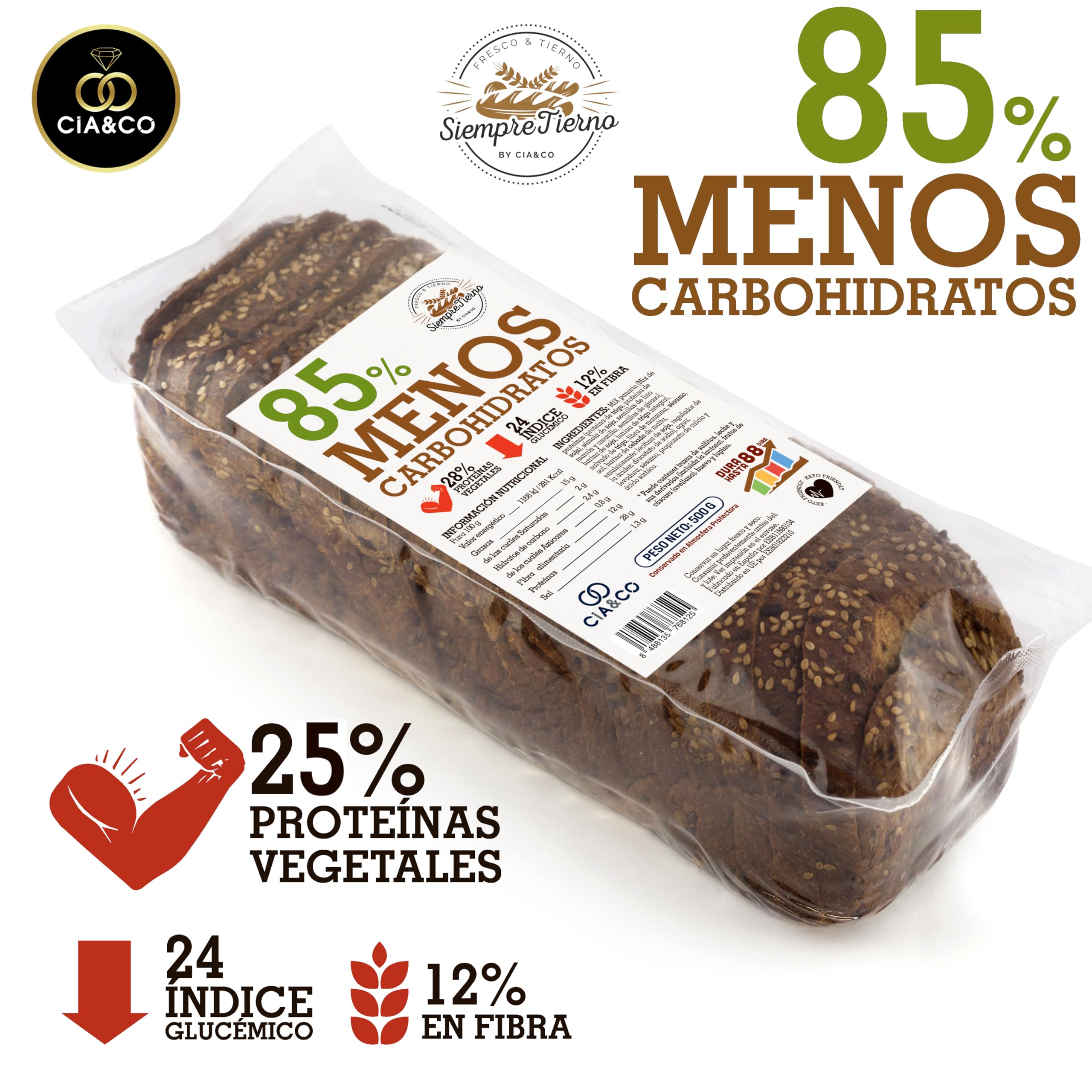 Pan Proteico SiempreTierno XXL 500g Bajo en Carbohidratos 25% Proteínas Keto