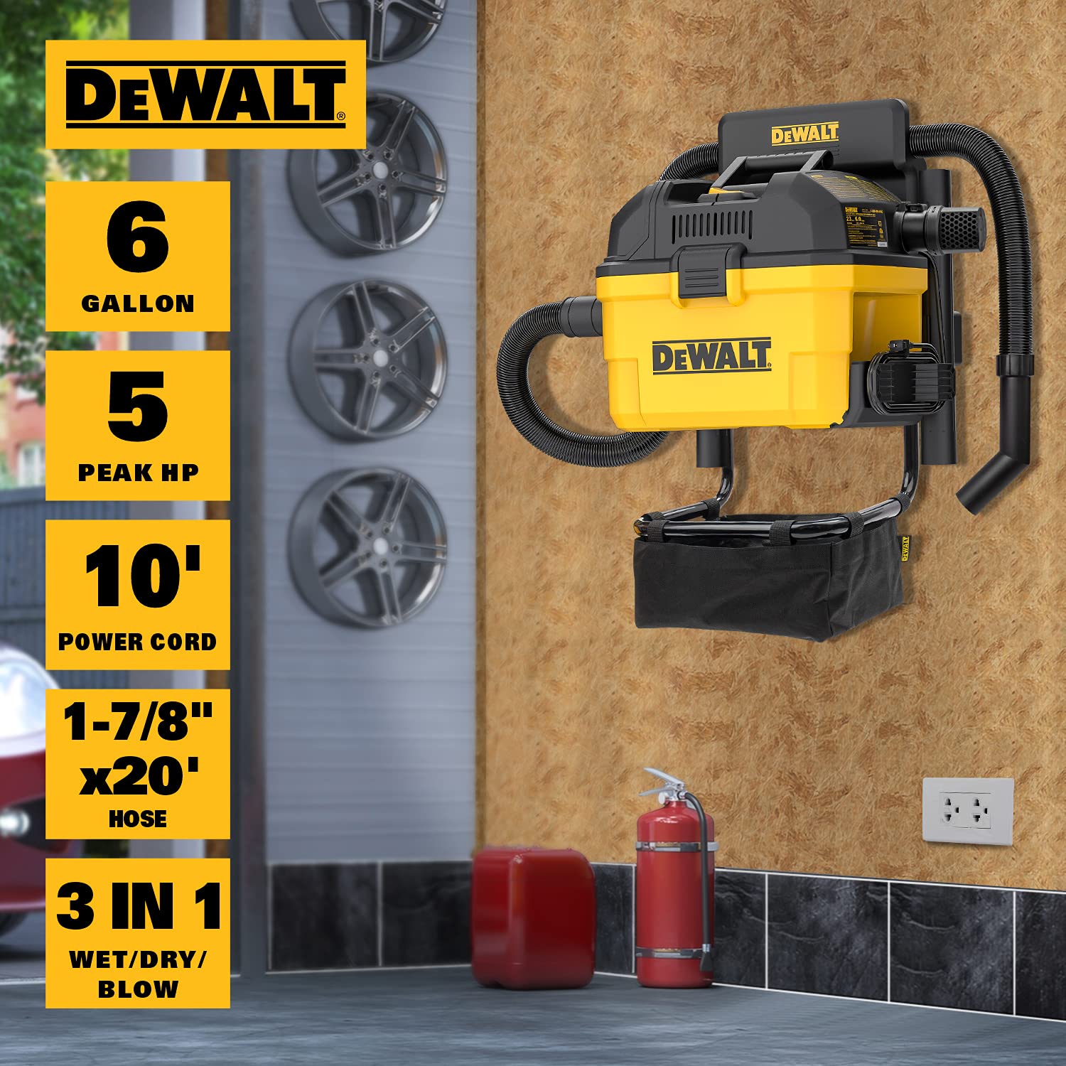 DEWALT Portable 6 Gallon 5 Horsepower WallMounted Garage Wet Dry