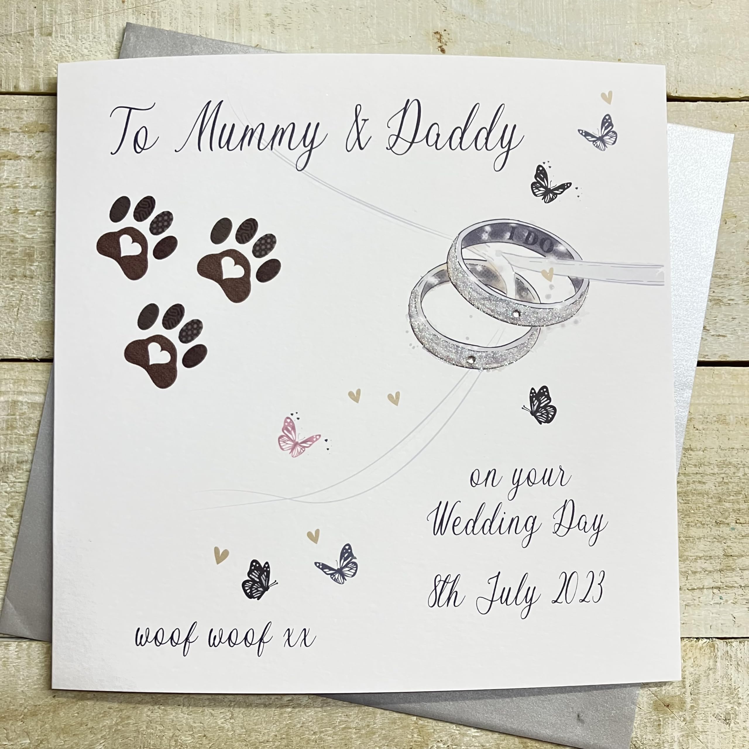 WHITE COTTON CARDS PERSONALISED CARD - ANY WORDS -FROM THE DOG ON YOUR WEDDING DAY (P23-66)