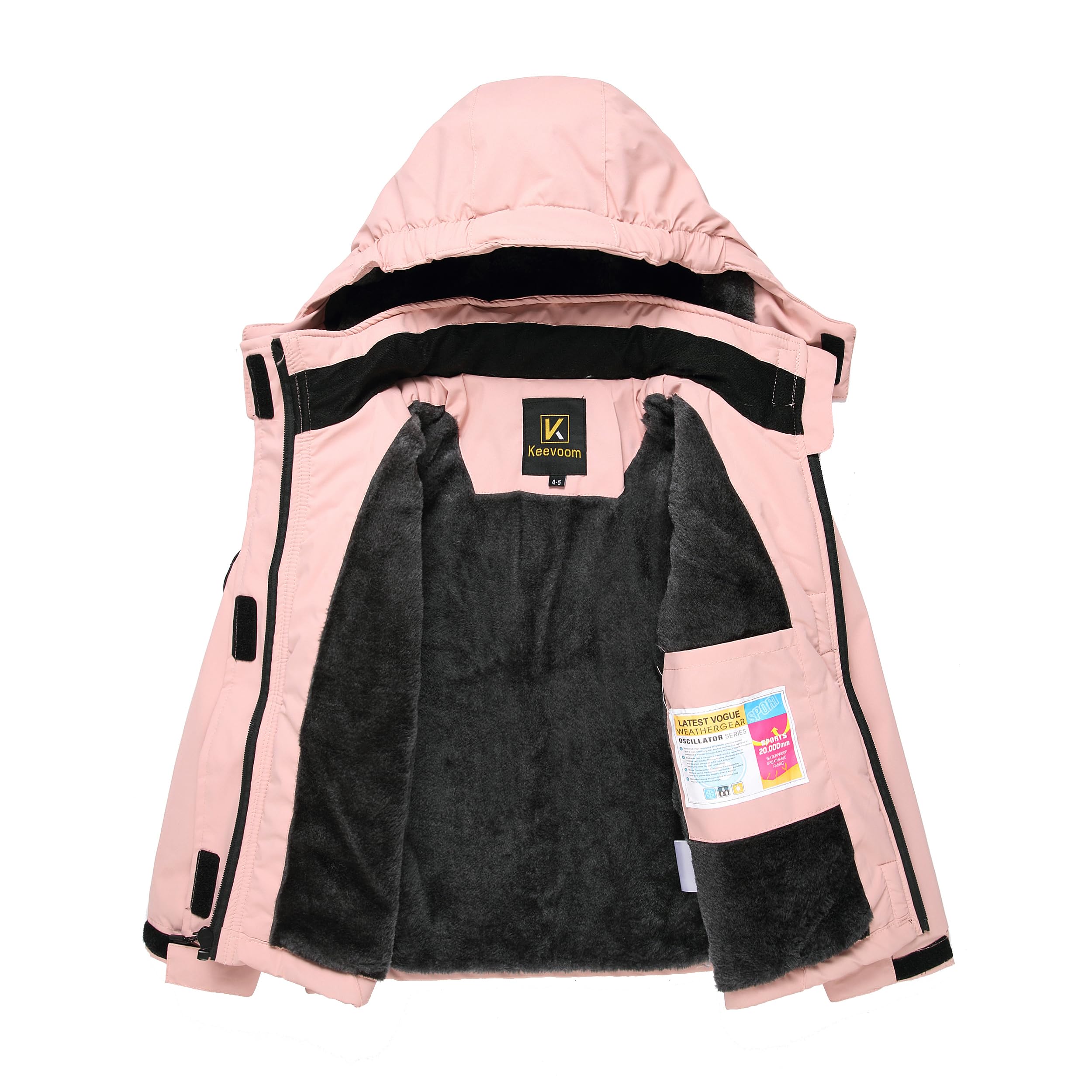Keevoom Chaqueta de esquí para niña, cálida, gruesa, resistente al viento, para niños, para exteriores, con capucha
