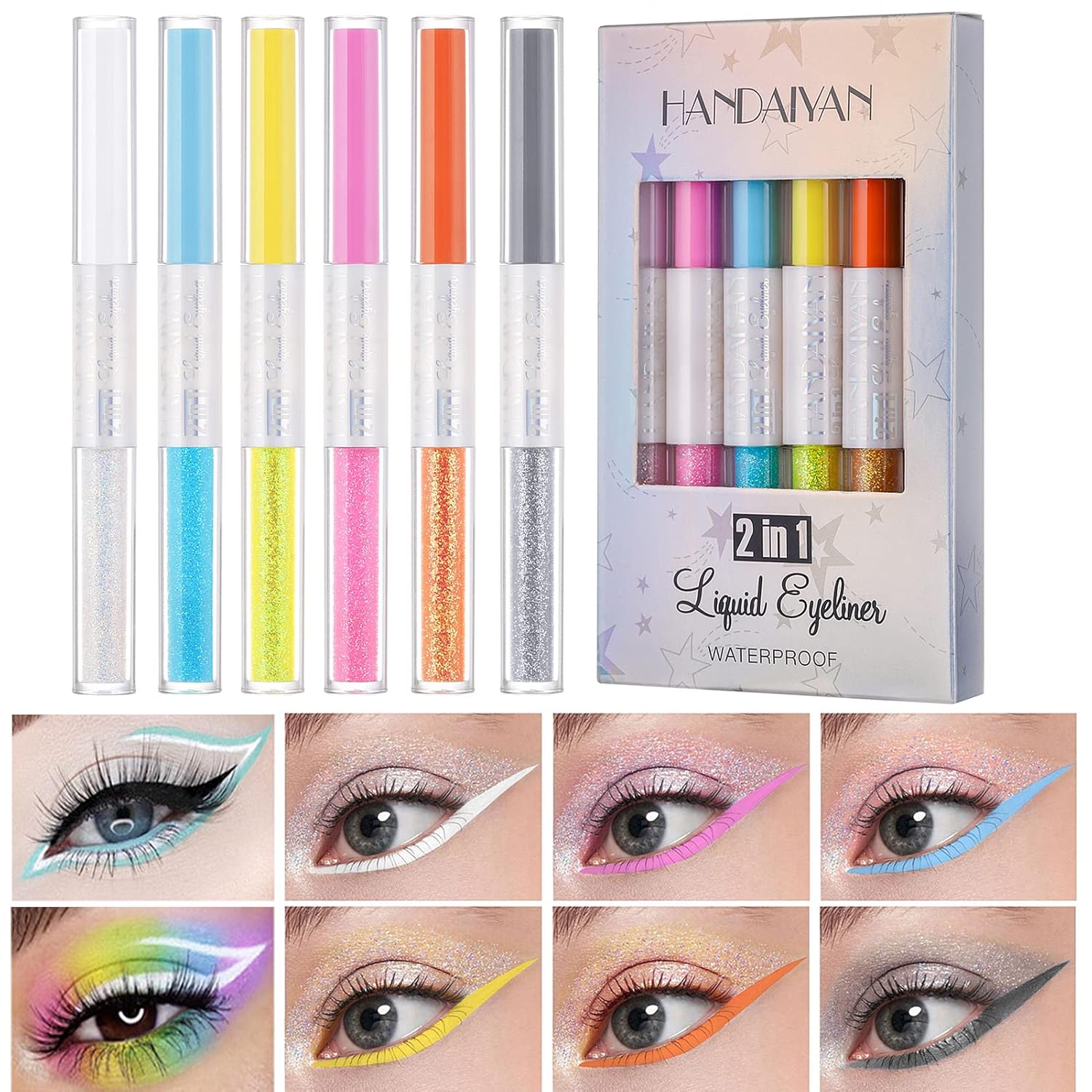 6 Colors Dual Ended Eyeliner, Liquid Glitter Eyeliner with