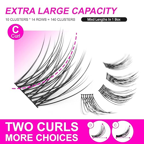 Miniatura 2 de CAELYMINE Extensión de pestañas para bricolaje, 168 pestañas en racimo de banda súper fina, racimos de extensiones de pestañas reutilizables de