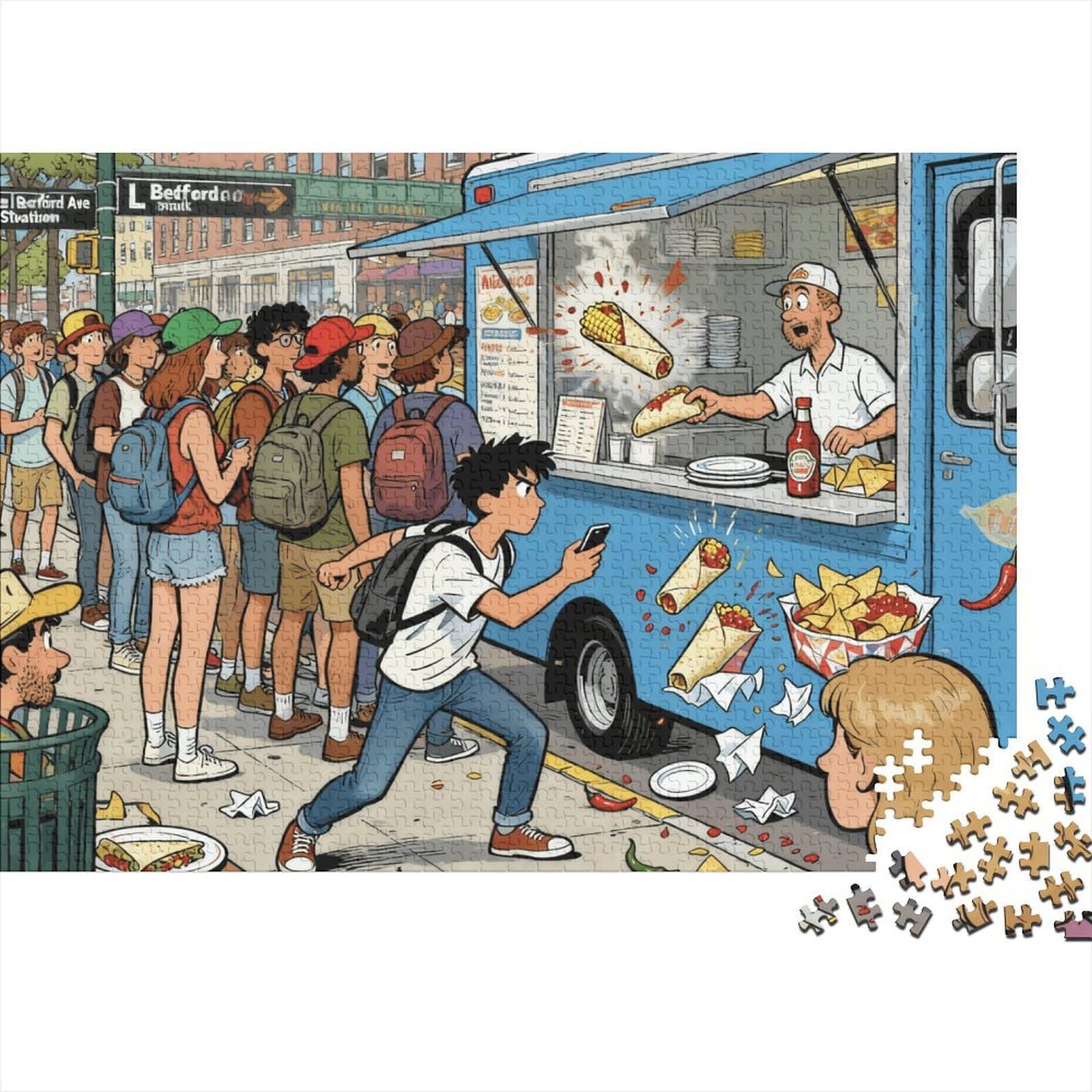 Brooklyn Street Food Truck Order Wooden Jigsaw Puzzle Waterproof 1000 Piece Puzzles for Adults Impossible Educational Games