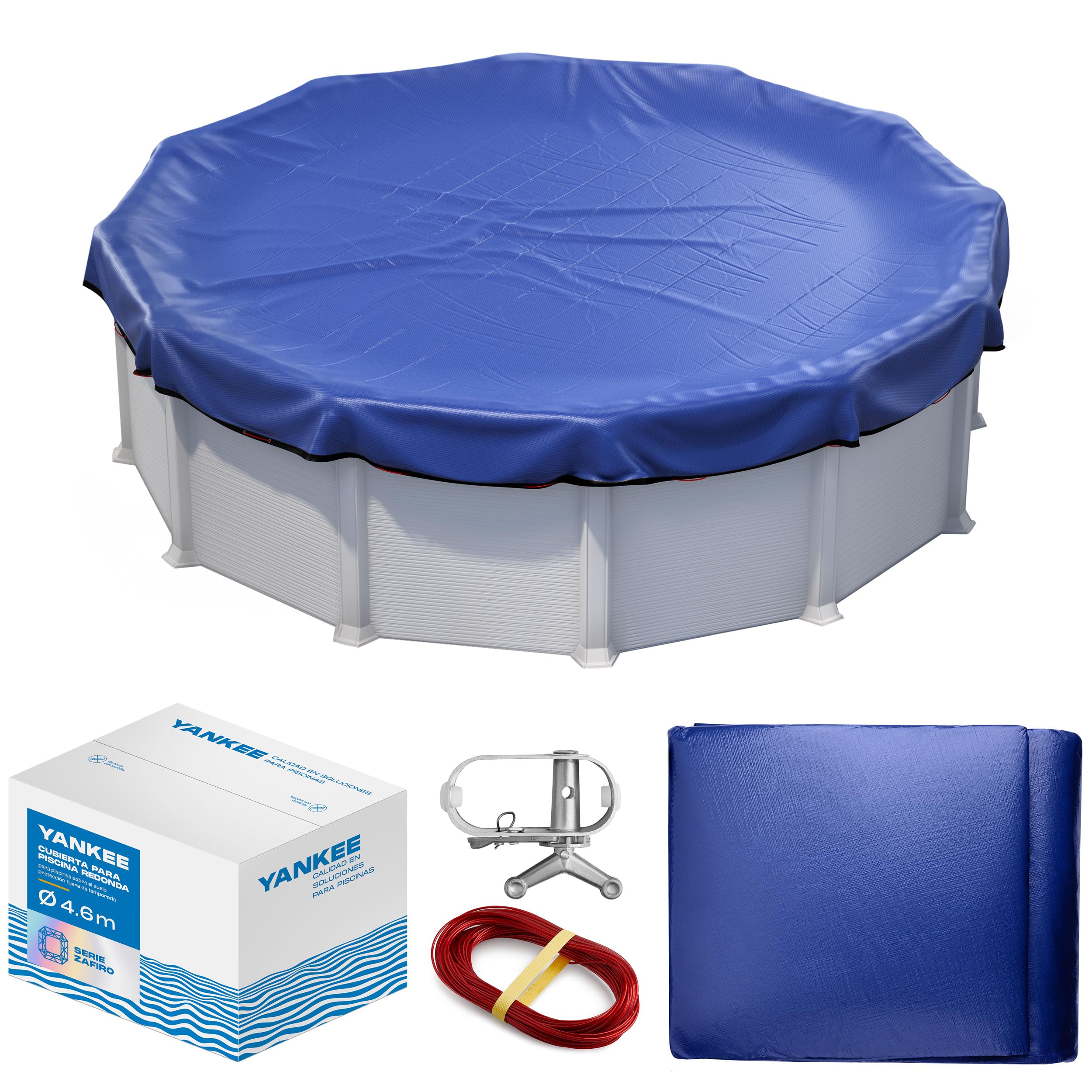 Yankee Bâche Piscine Ronde pour 420–460 cm | Diamètre Bâche Ø 520 cm | Bleu | Housse de Protection Été Hiver | Couverture PE 200 g/m² Renforcée | Résistante aux UV et Déchirures