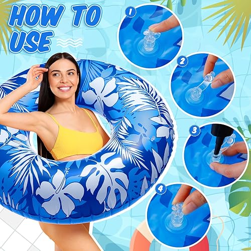Miniatura 4 de Tubo flotante jumbo de 47.24 pulgadas para piscina, flotador grande para piscina, tubo inflable de hojas tropicales, anillos de piscina azul y