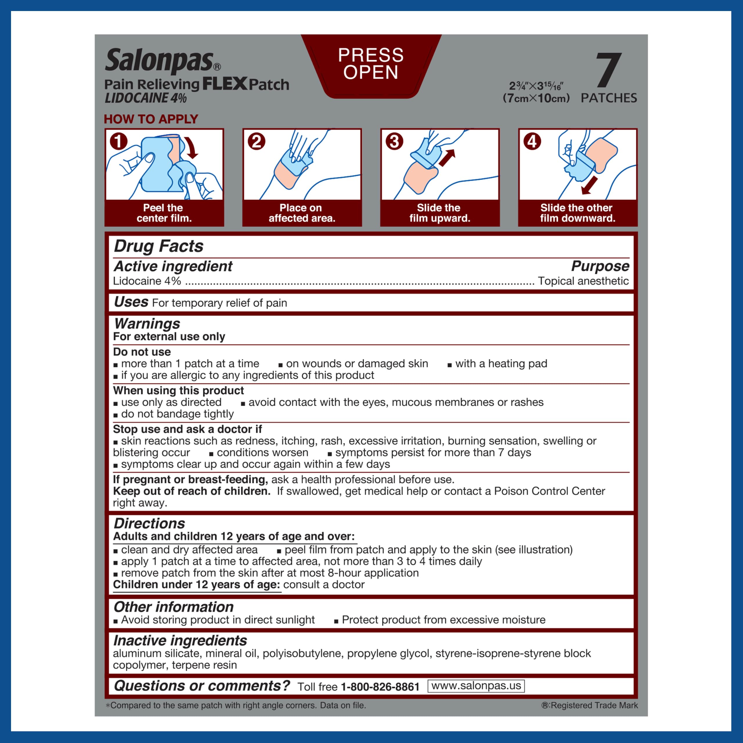 Salonpas Pain Relieving Flex Patch Lidocaine 4%, 7 Count (Pack of 1) — Amazon image 7
