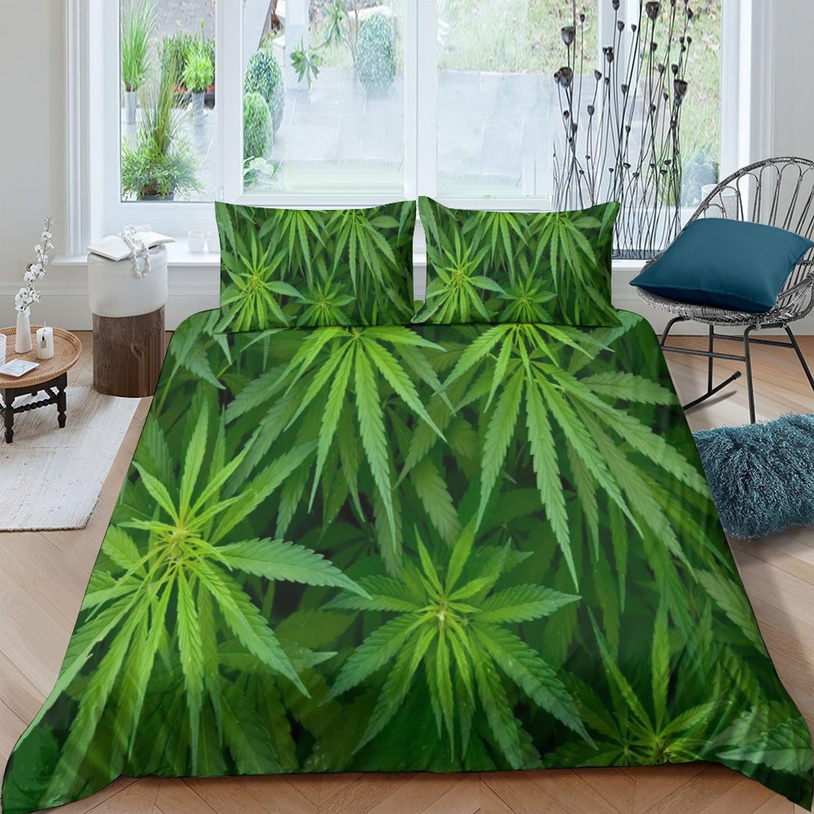 Ctjqhvkz Style-6 3D Printed Cannabis Leaf Fitted Sheet Microfiber Soft Breathable Marijuana Bed Cover For Bedroom Dorm Mattress Protection Decor Single（135X200cm）