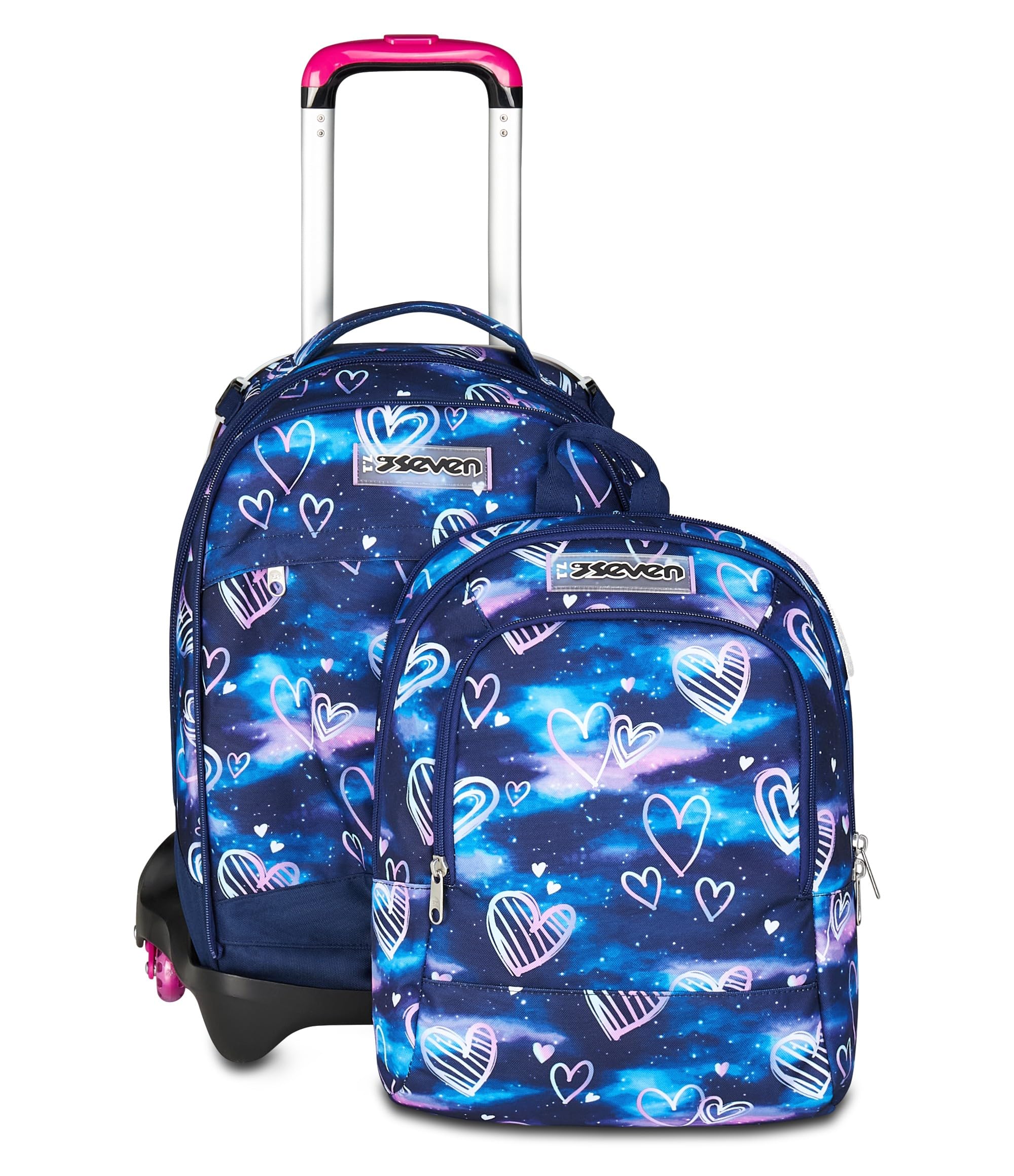 Seven Trolley Scuola Jack 3 Ruote Detach, Viola Fucsia, Zaino Con Carrello Sganciabile 37 L, Tasca Borraccia, Zainetto Staccabile, Zaino Grande, Per Elementare e Media, Trolley Bambina