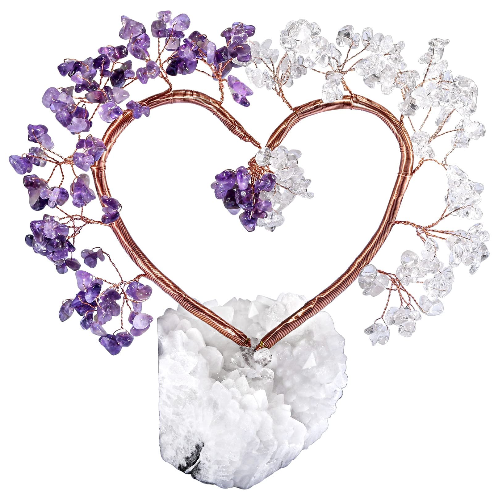 KYEYGWO Natural Crystal Stones Tree with Rock Crystal Cluster Base Quartz Bonsai Money Tree for Home Office and Feng Shui Decor