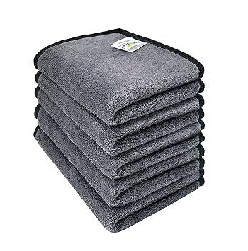 SOFTSPUN Microfiber Super Absorbent Small Wipes, 500 GSM 20X30 Cms 5 Pieces Grey! Silk Banded Edge Towel Set Extra Thick Microfiber Cleaning Cloths Perfect for Bike - image, photos