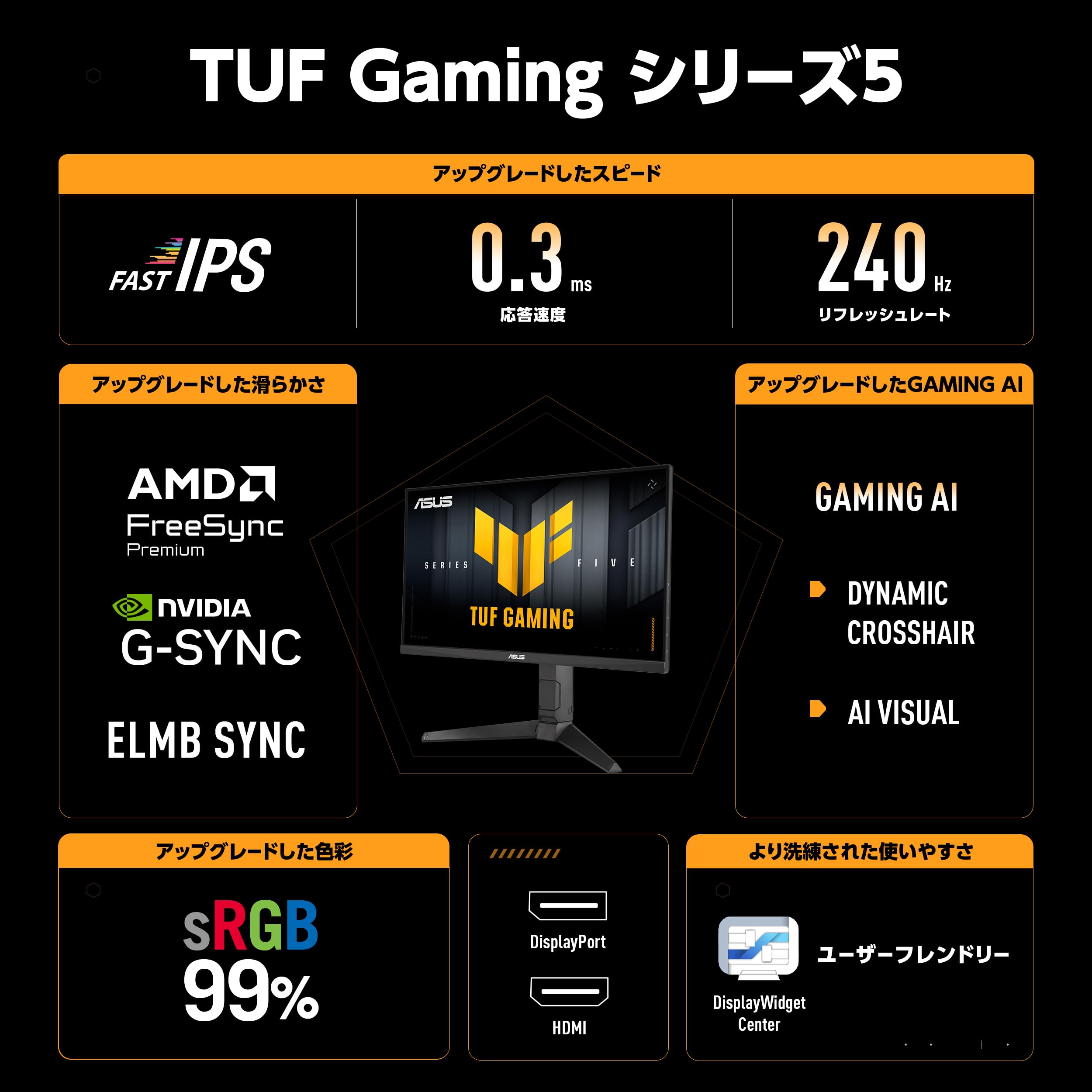 ASUS ゲーミングモニター/TUF Gaming シリーズ 5 -VG249QML5A/23.8インチ/フルHD/Fast-IPSパネル/240Hz/0.3ms/G-SYNC対応/AMD FreeSync Premium/ELMB SYNC/99% sRGB/高さ調整可能/DisplayWidget Center/Gaming AI/国内正規品 - 3
