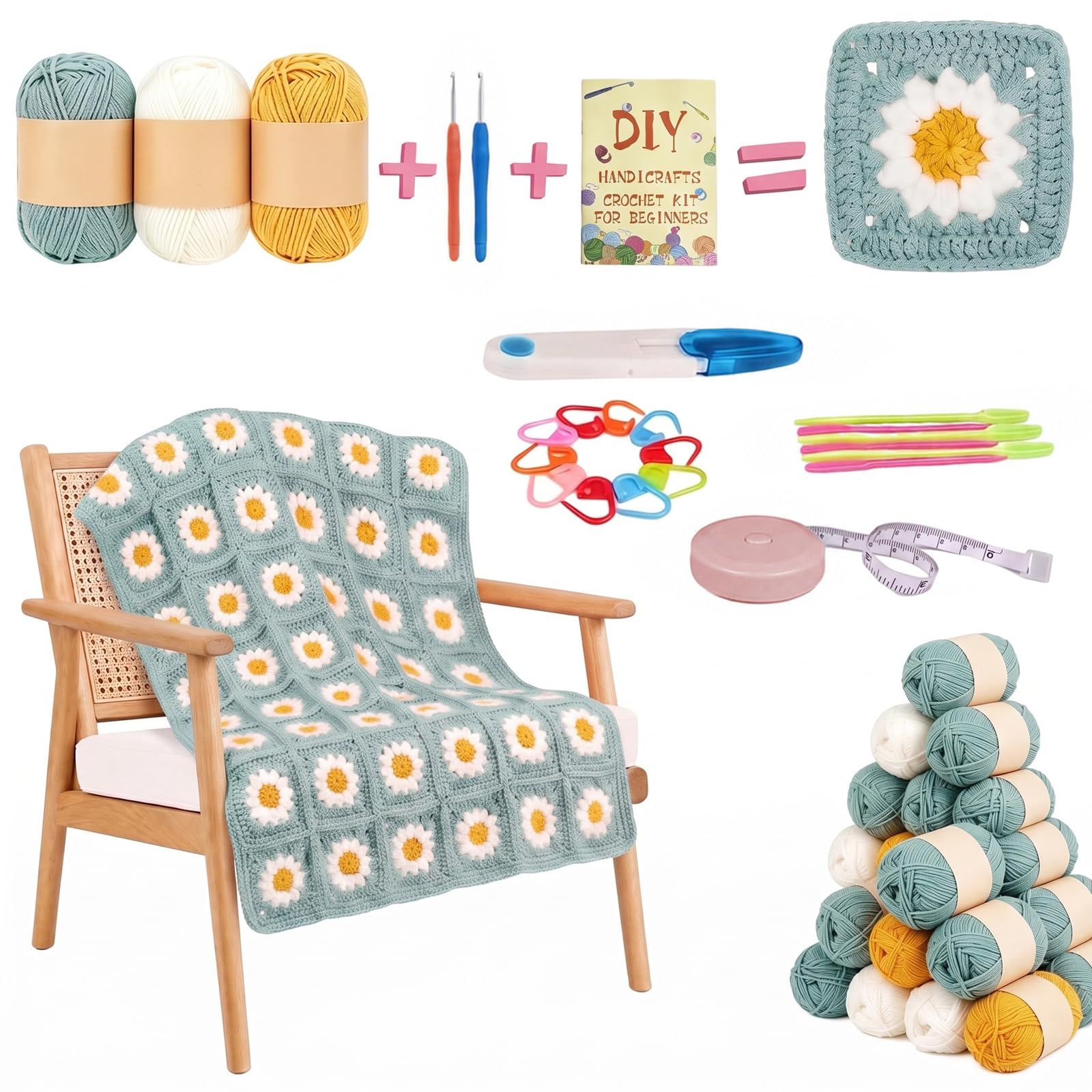 Kit Crochet Debutant Complet,Avec Instructions,Laine et Accessoires,Vidéos