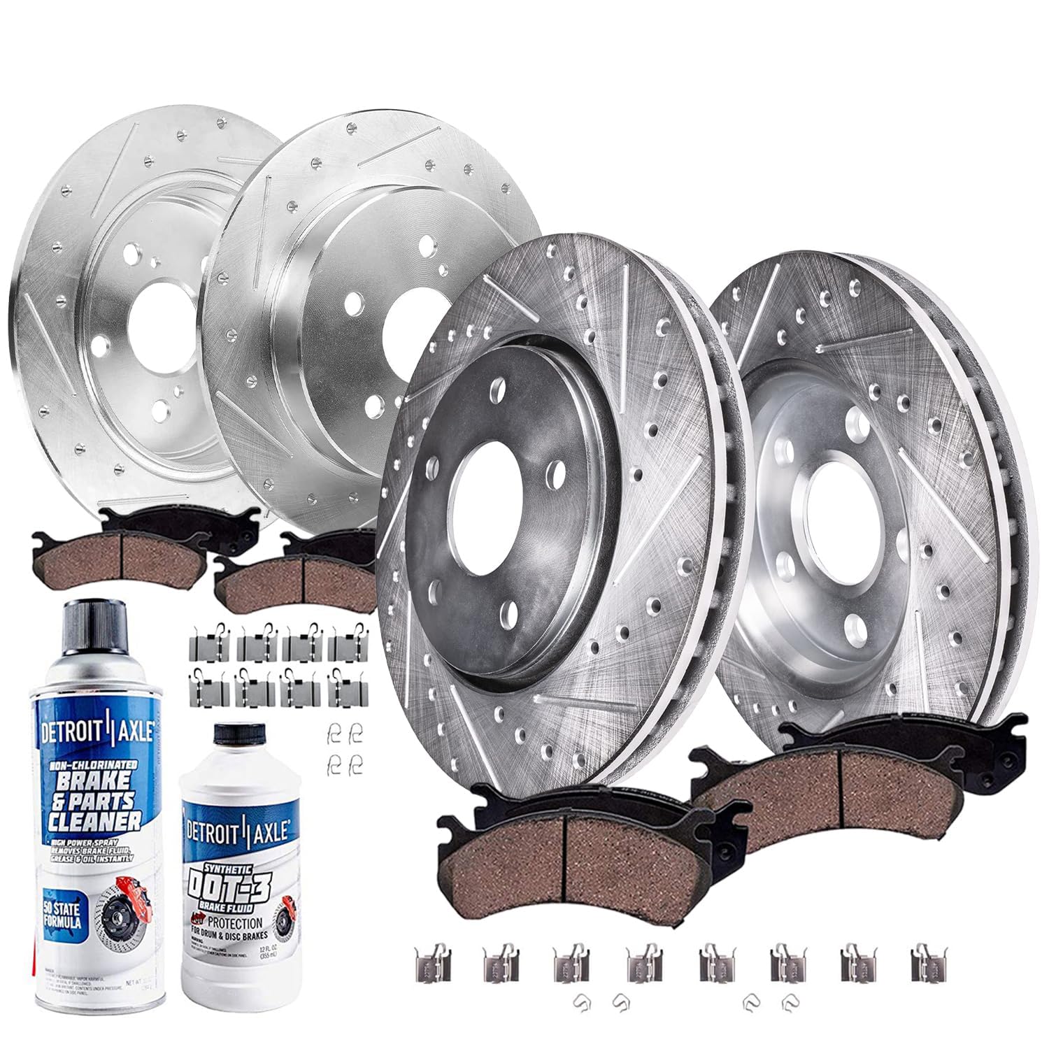 Detroit Axle - Brake Kit for Toyota 12-17 Prius V, 10.83" inch Front and 11.42" inch Rear Drilled Slotted Disc Brake Rotors Ceramic Brakes Pads with
