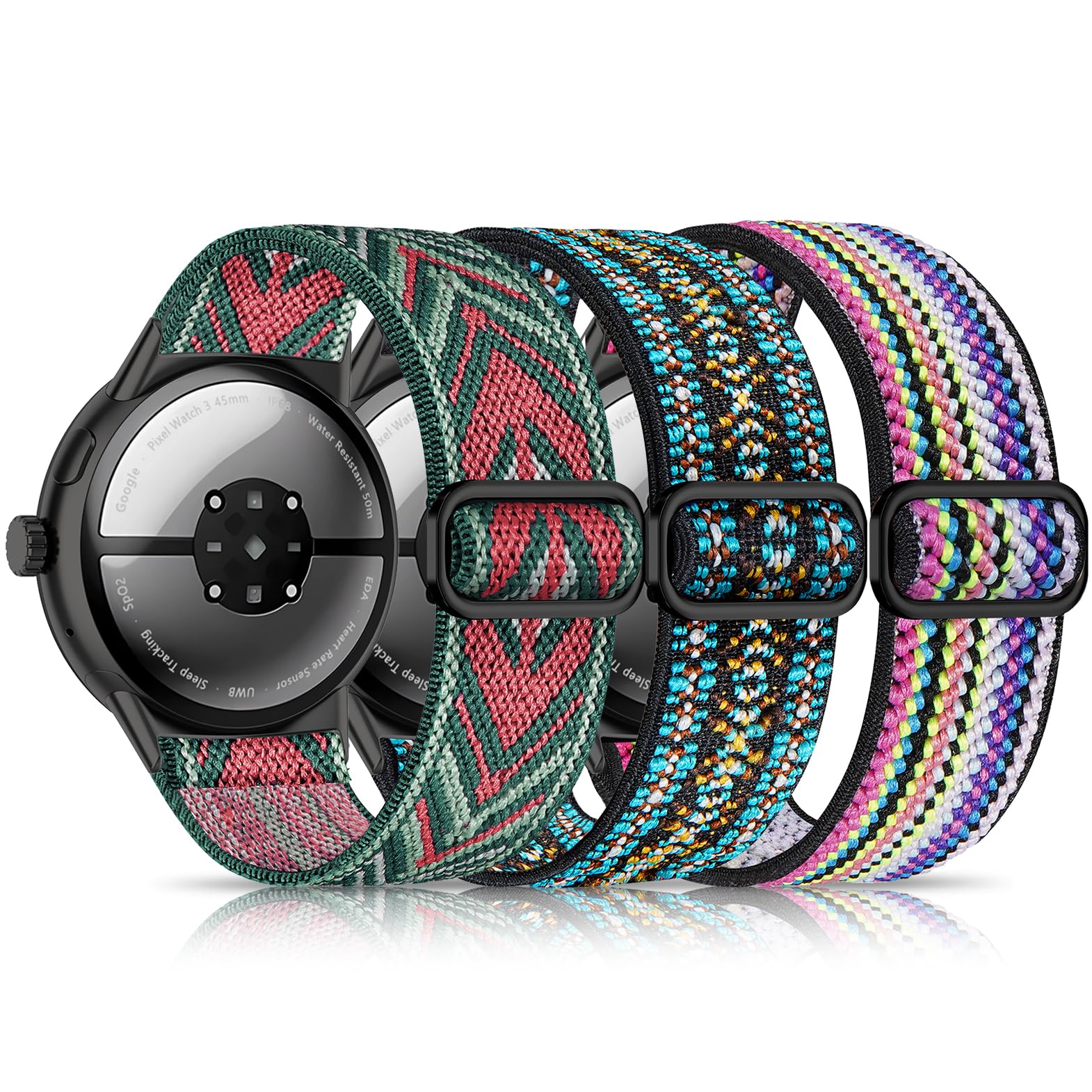 Nylon Bands Compatible with Google Pixel Watch 3 45mm Watch Band,Elastic Adjustable Straps Soft Sport Wristbands Replacement for Pixel Watch 3 45mm Men Women(3 Pack)