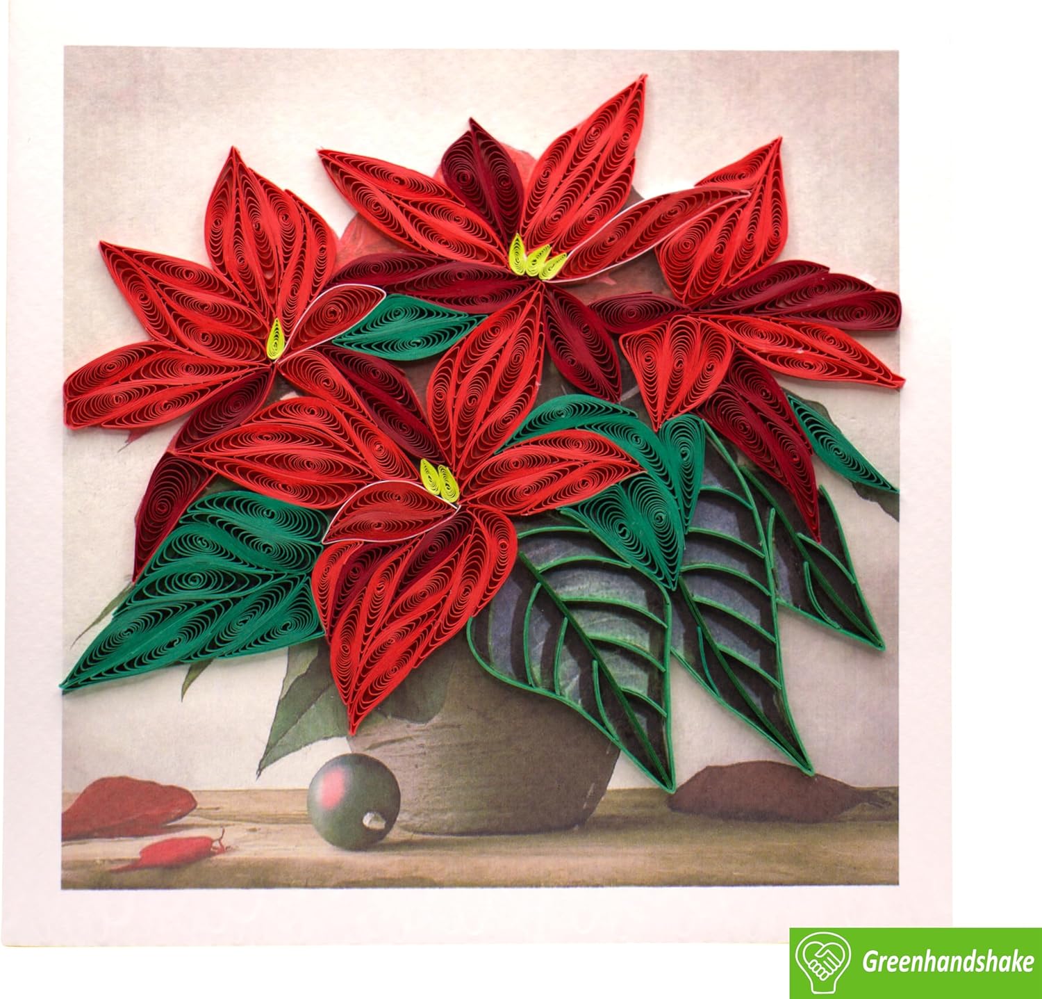 GREENHANDSHAKE Potted Poinsettia Christmas Wishes, quilling art greeting card for birthday, valentine's day, mother's day, anniversary, thank you, get well, 6" x 6" - Image 5